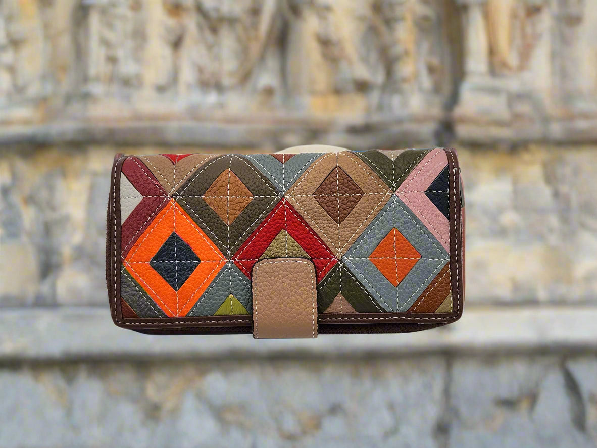 Geometric leather patchwork wallet