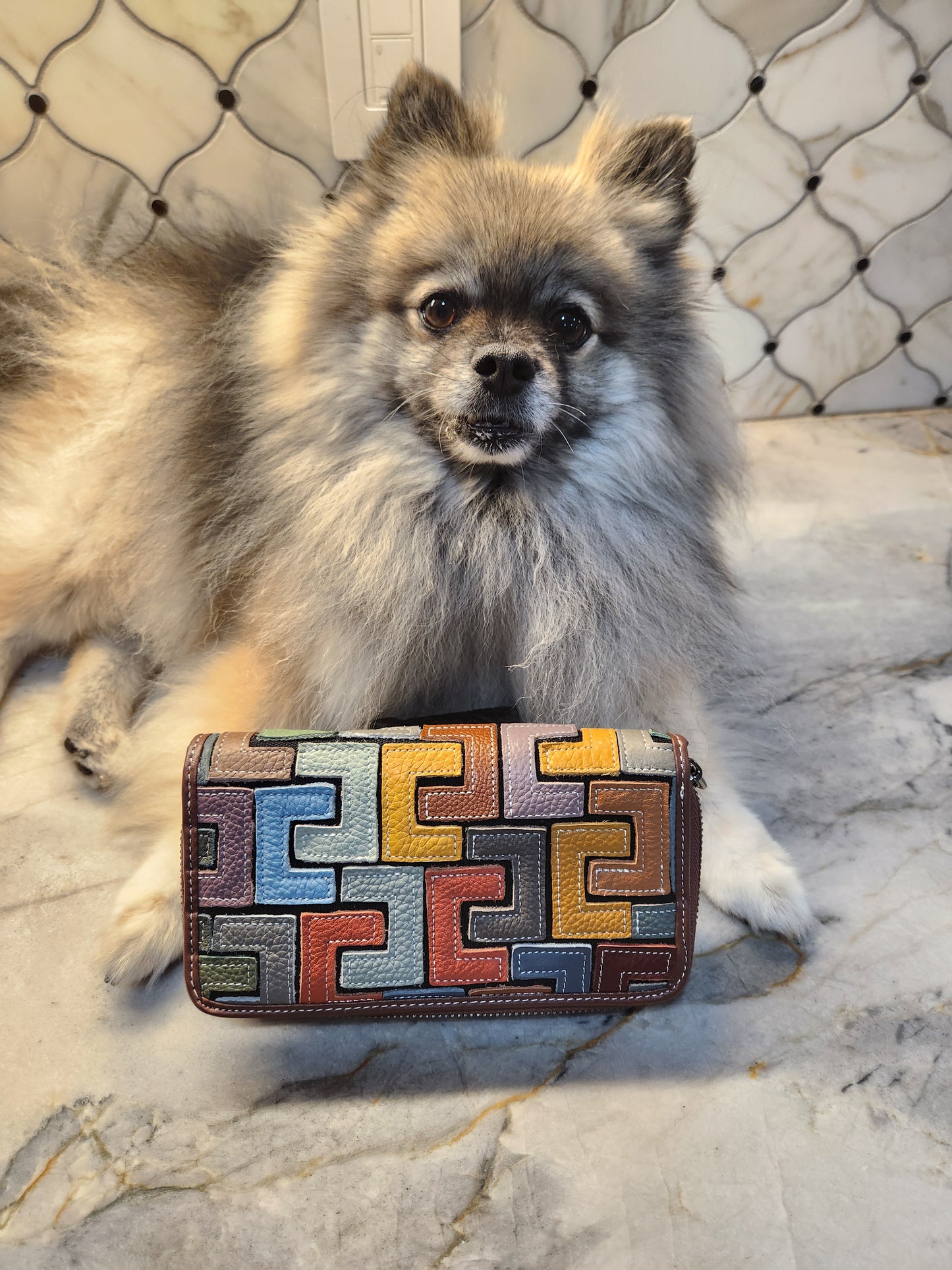 Intricate leather patchwork wallet