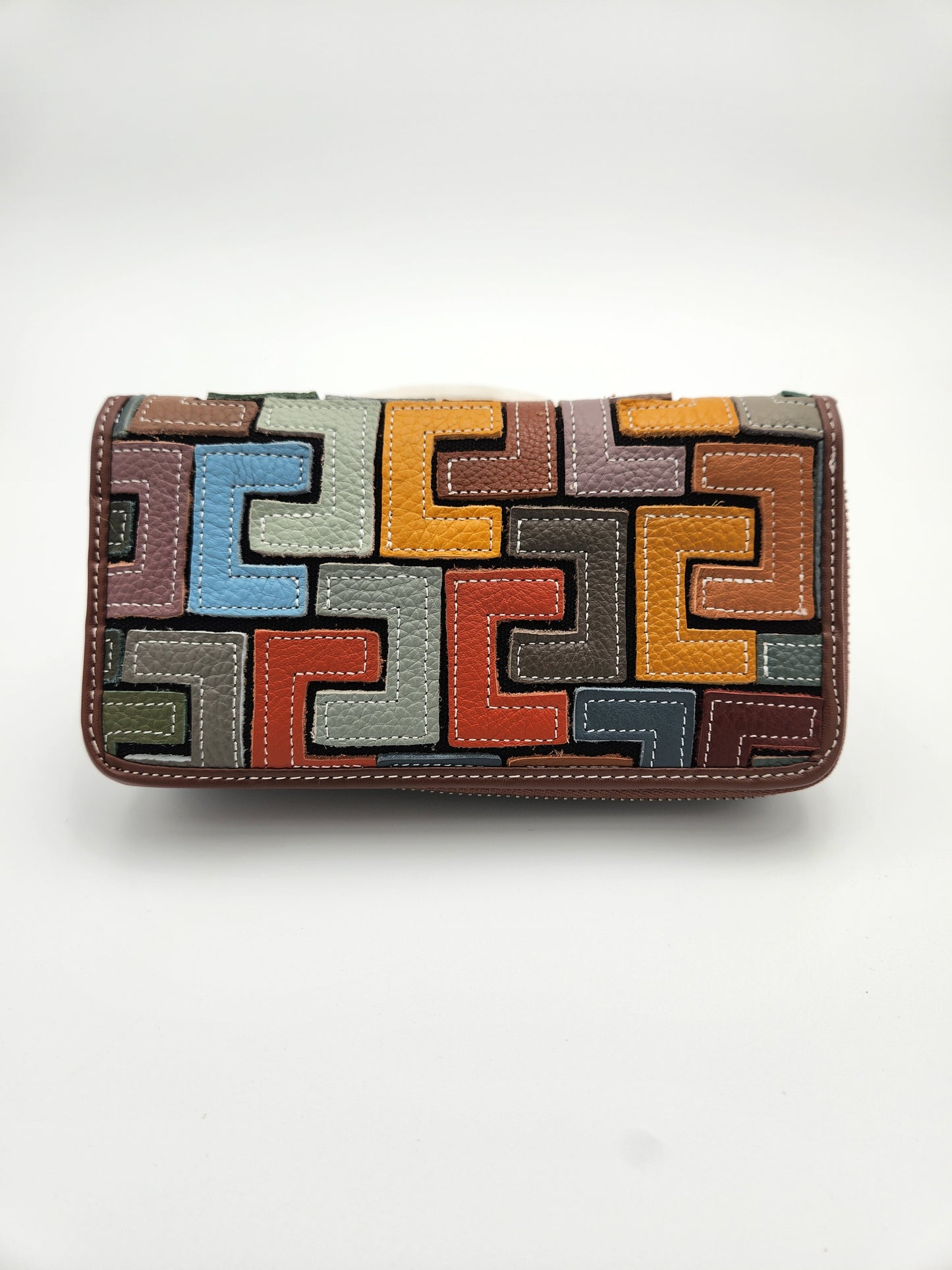 Intricate leather patchwork wallet