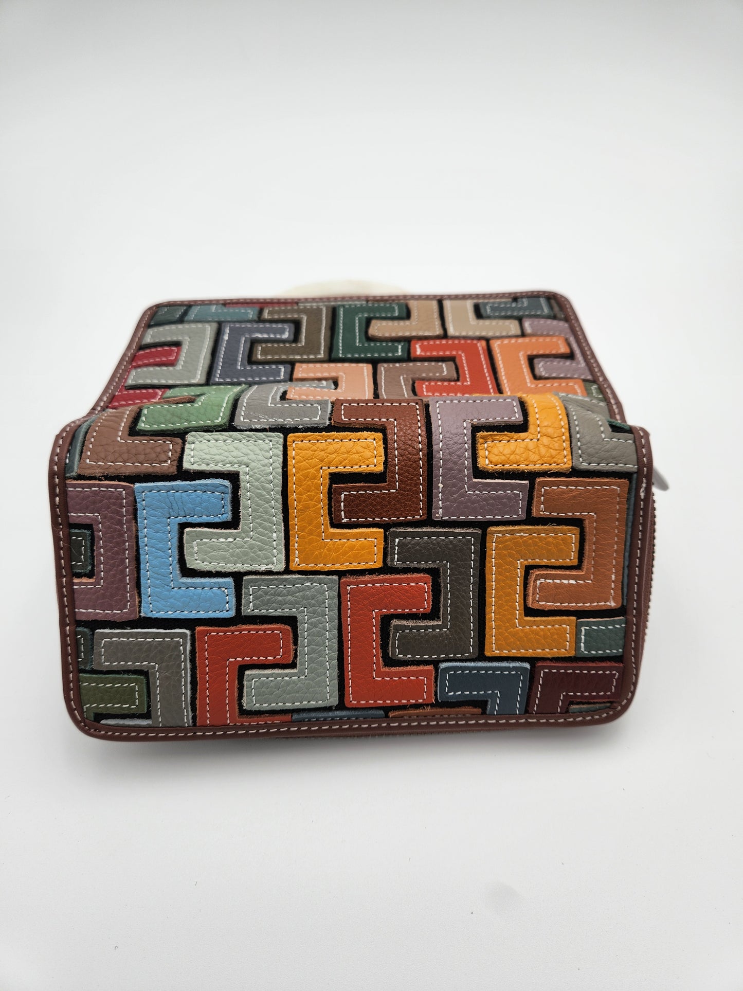 Intricate leather patchwork wallet