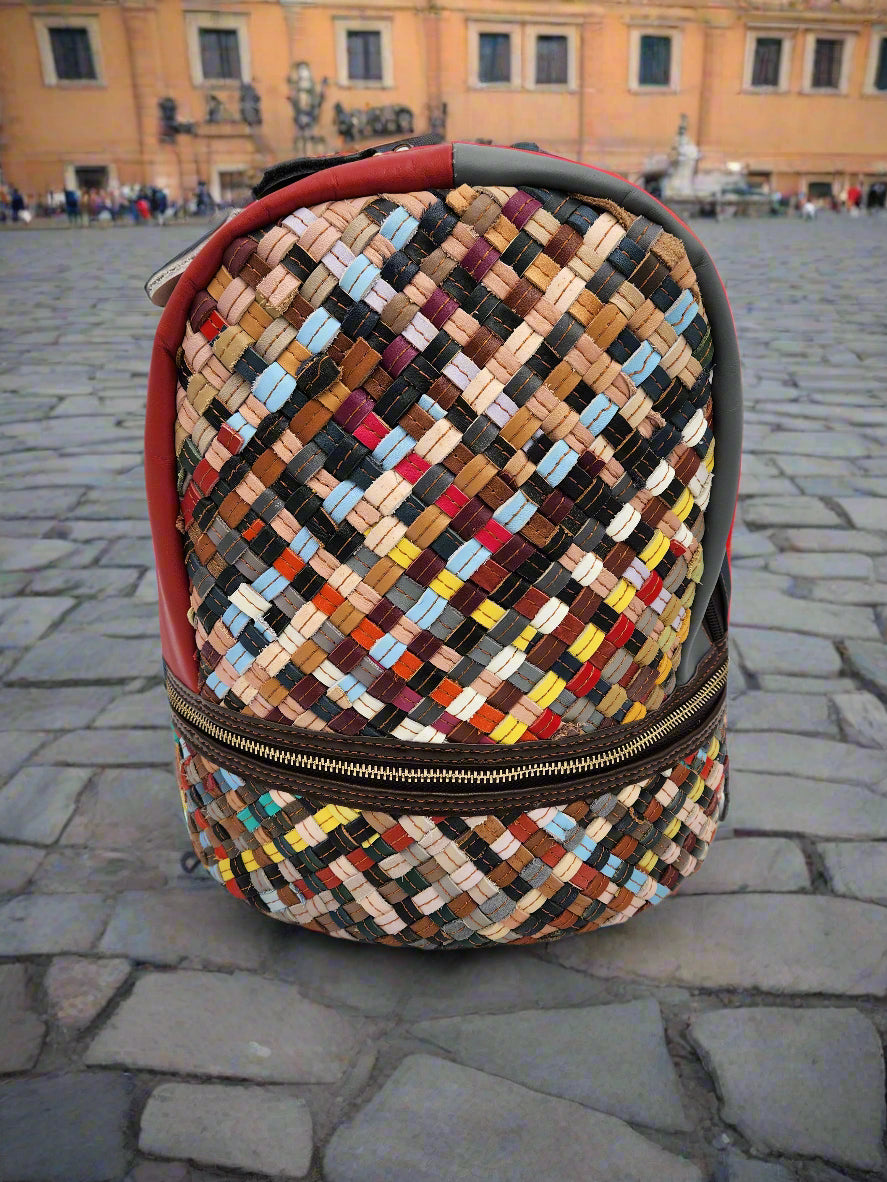 Woven back pack with stripped back