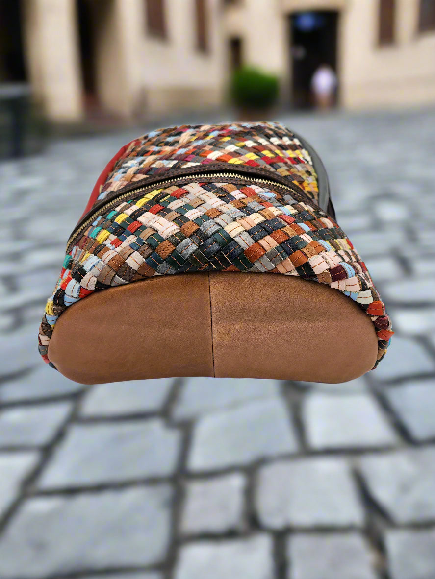 Woven back pack with stripped back