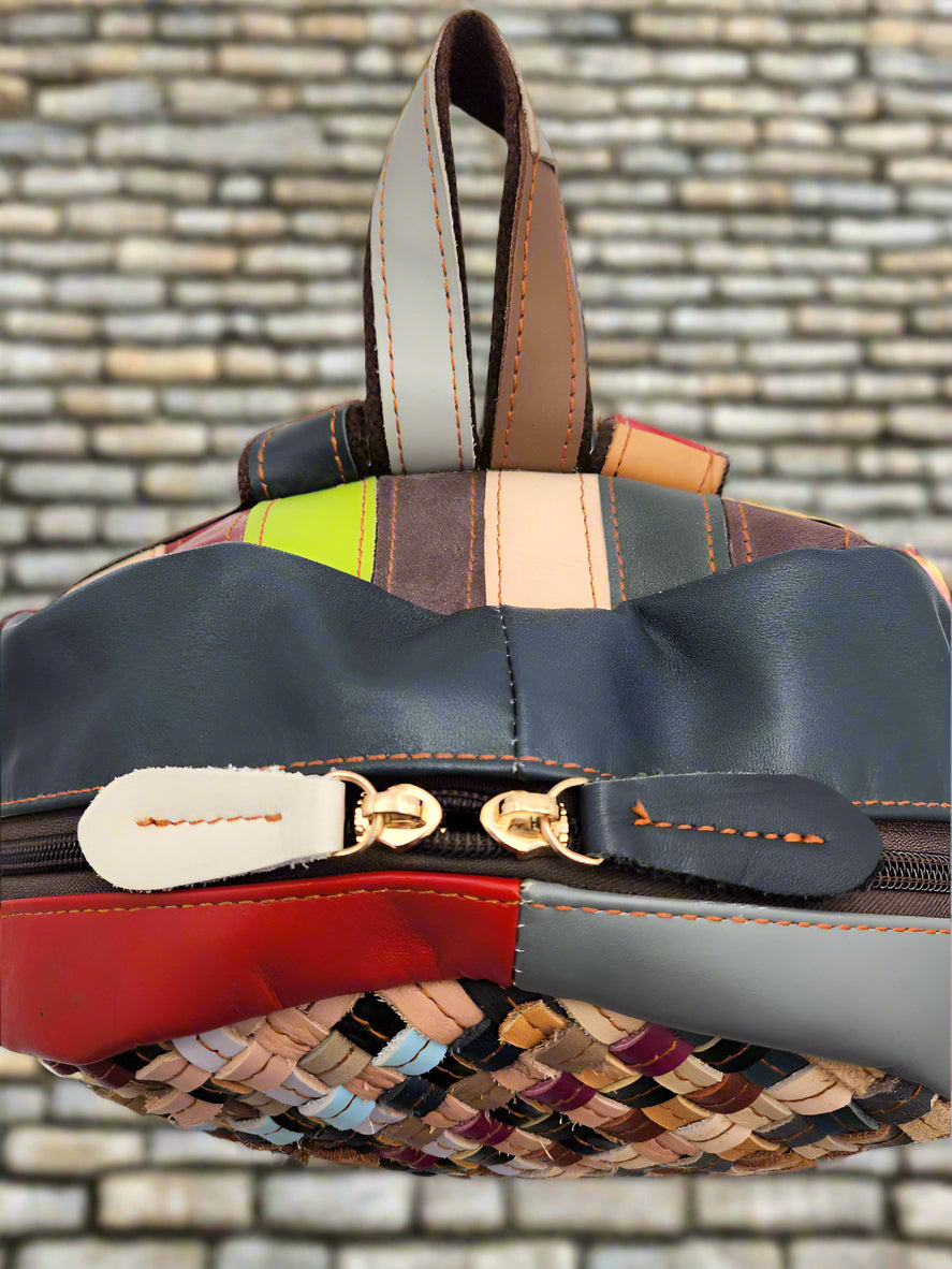 Woven back pack with stripped back