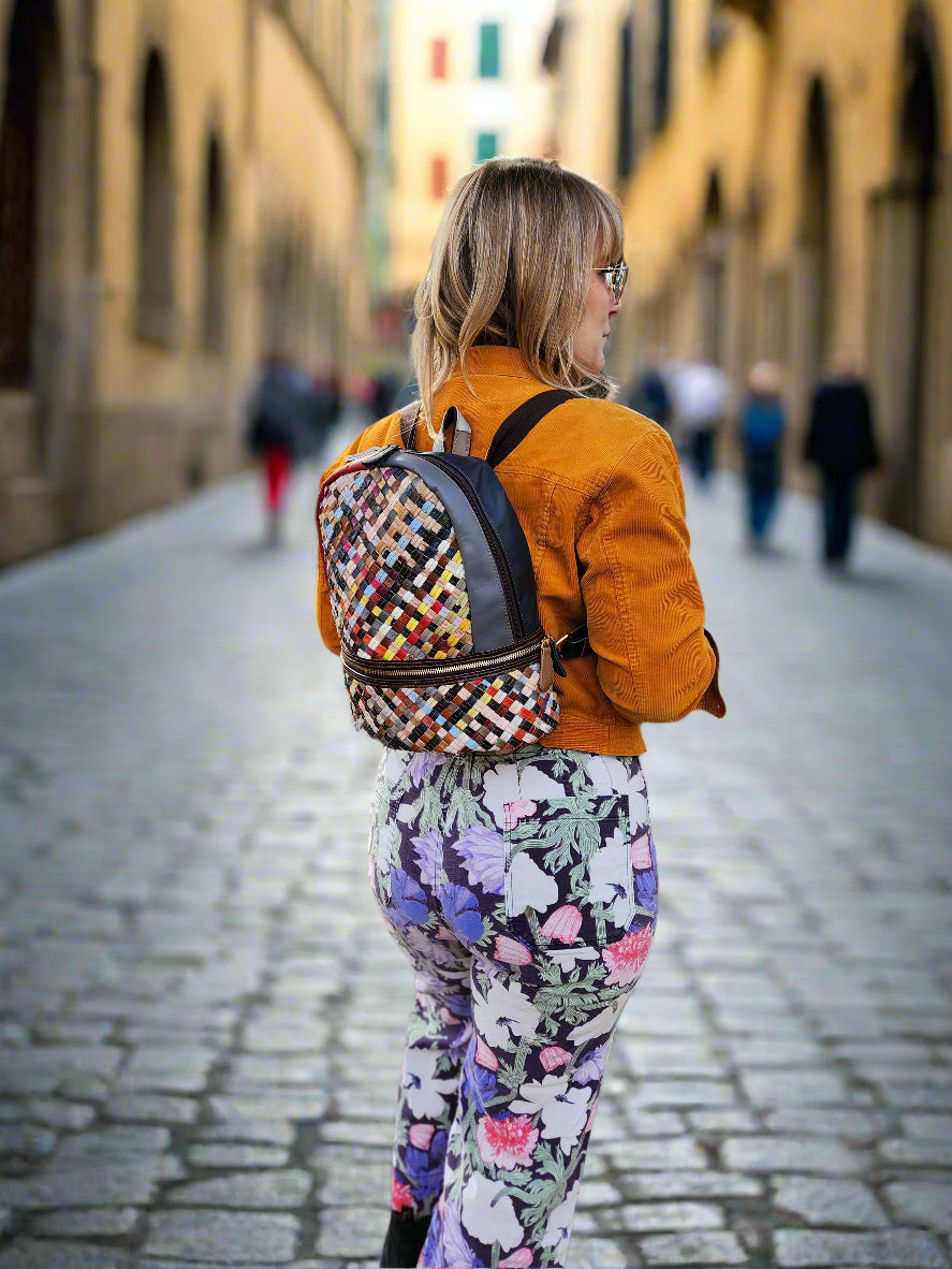 Woven back pack with stripped back