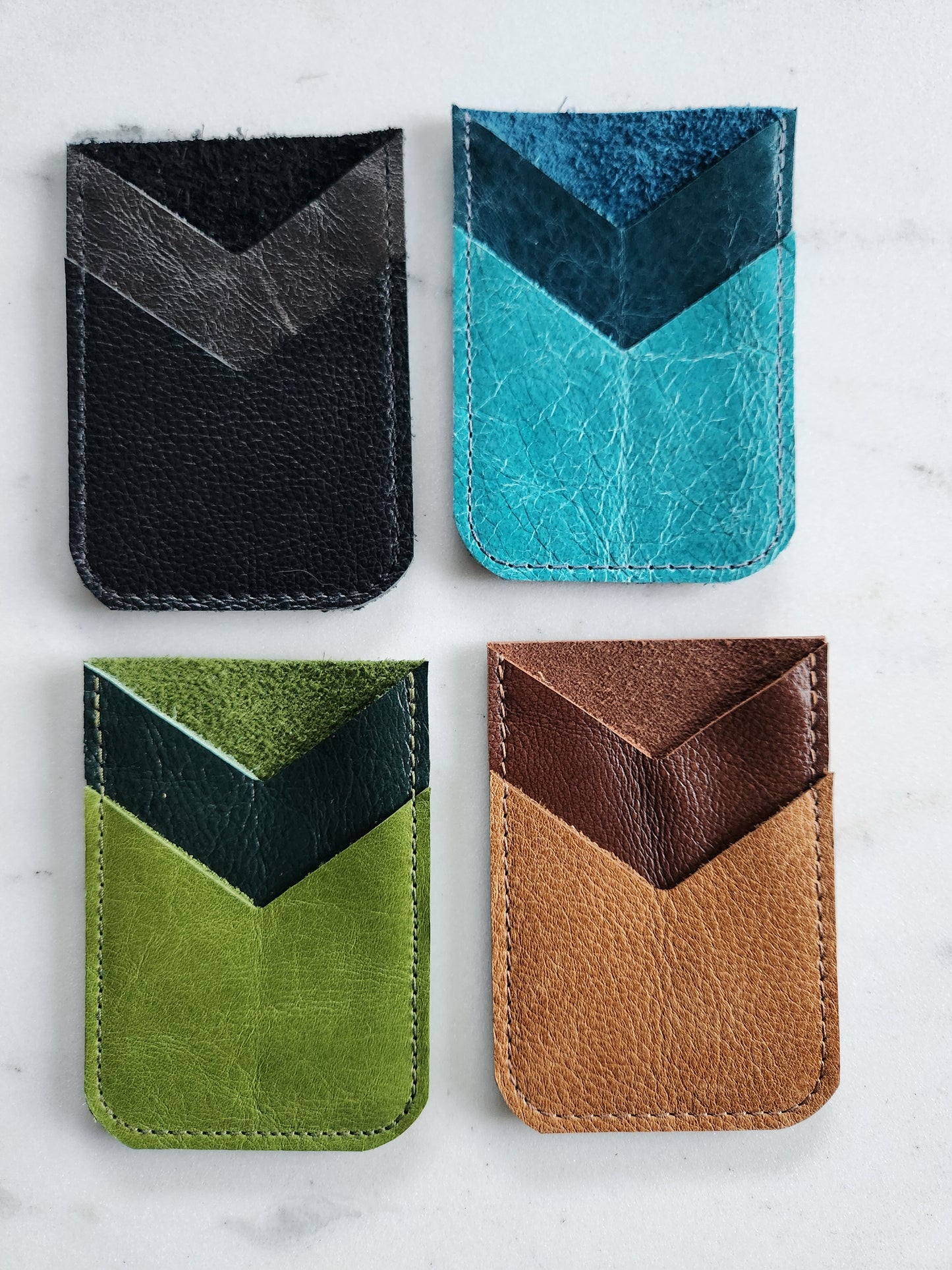 ASHEVILLE STRONG Upcycled Leather 2 Card Holder - Blue