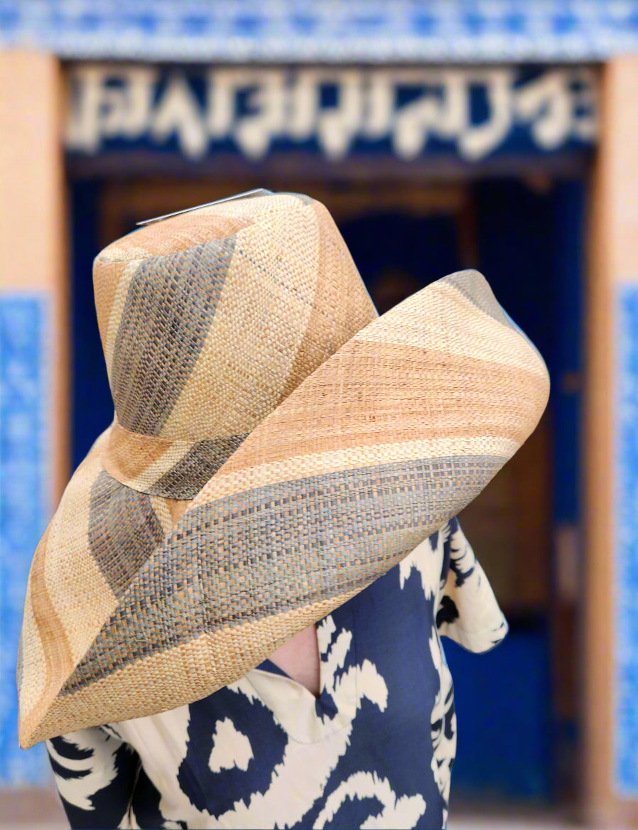 Madagascar Sun Hat Multicolor Latte Stripes - 7 Inch Brim
