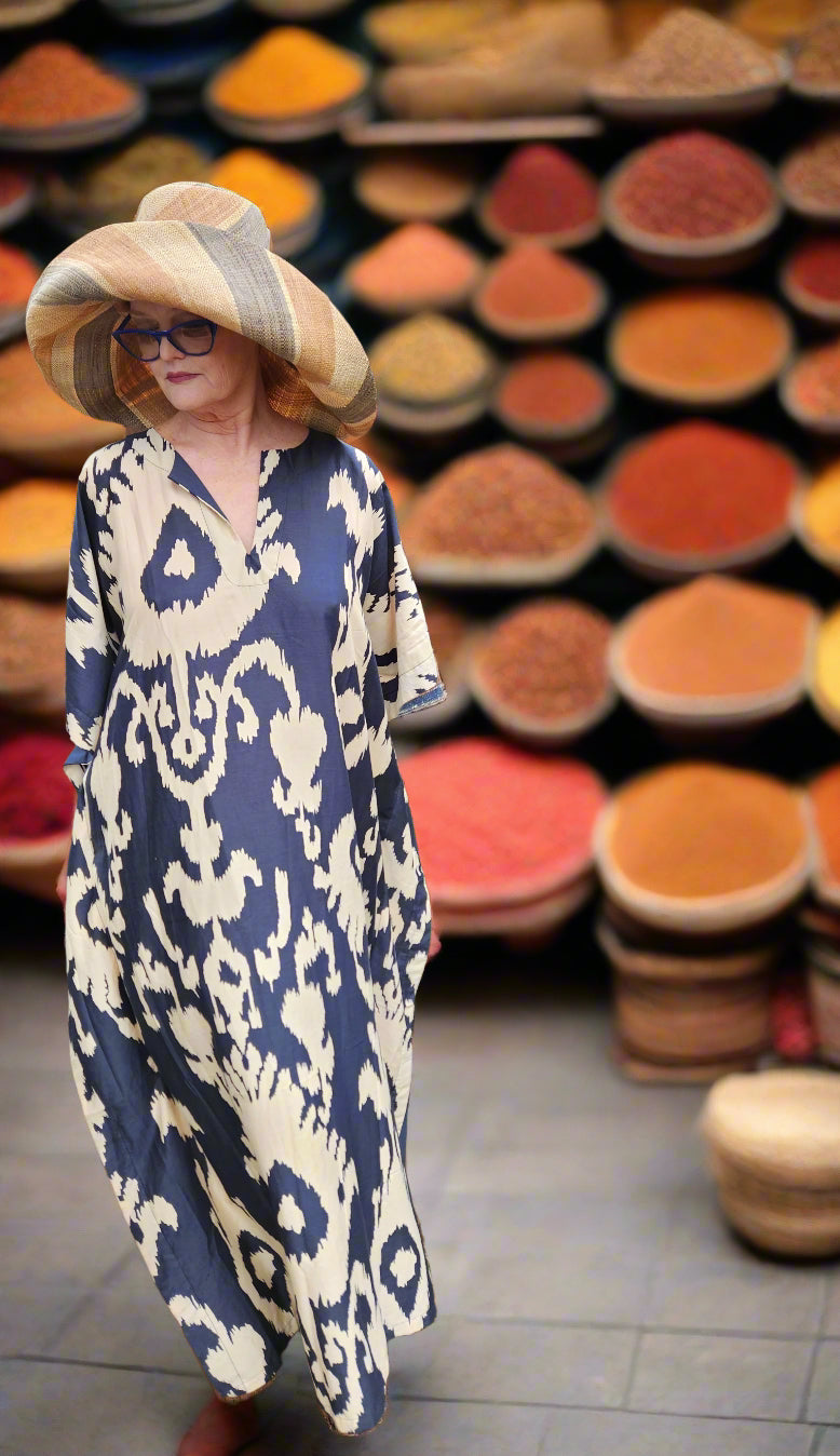 Madagascar Sun Hat Multicolor Latte Stripes - 7 Inch Brim