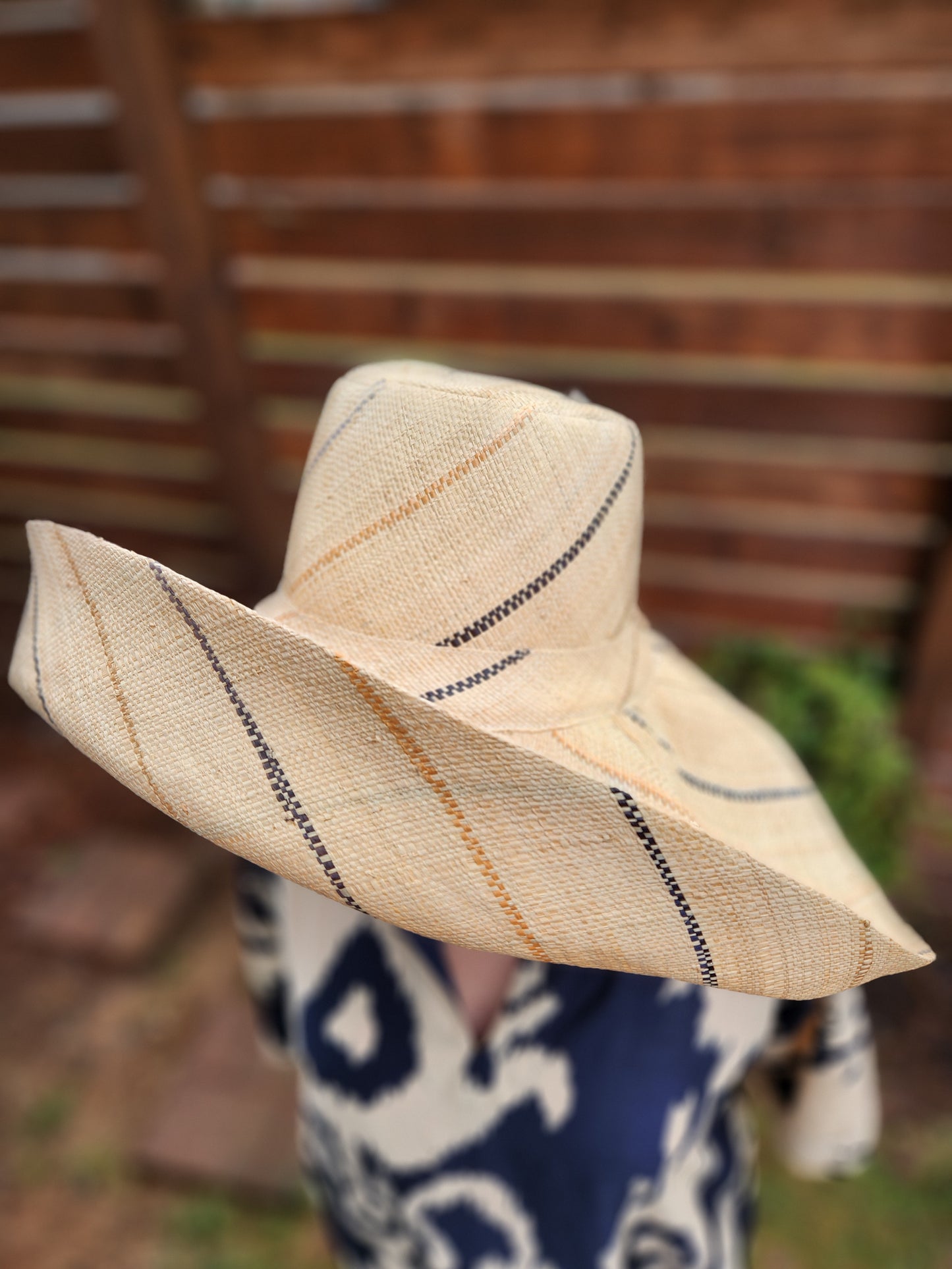 Madagascar Sun Hat Multicolor Nuetrals Pinstripes - 7 Inch Brim