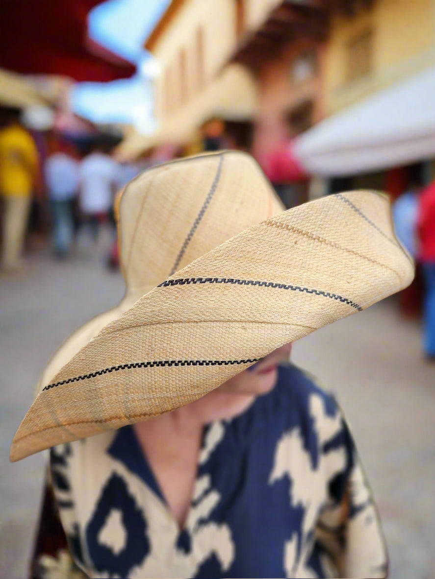Madagascar Sun Hat Multicolor Nuetrals Pinstripes - 7 Inch Brim