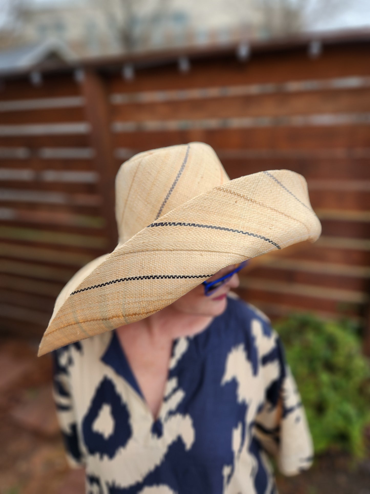 Madagascar Sun Hat Multicolor Nuetrals Pinstripes - 7 Inch Brim