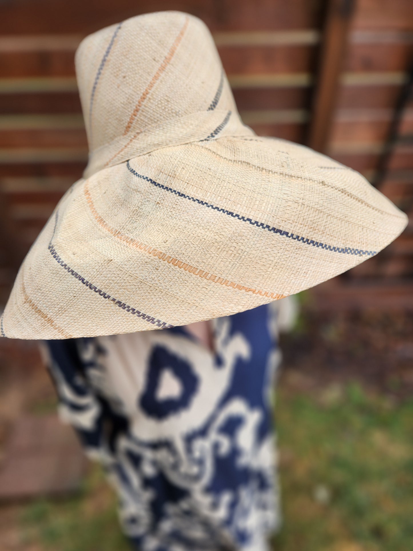 Madagascar Sun Hat Multicolor Nuetrals Pinstripes - 7 Inch Brim