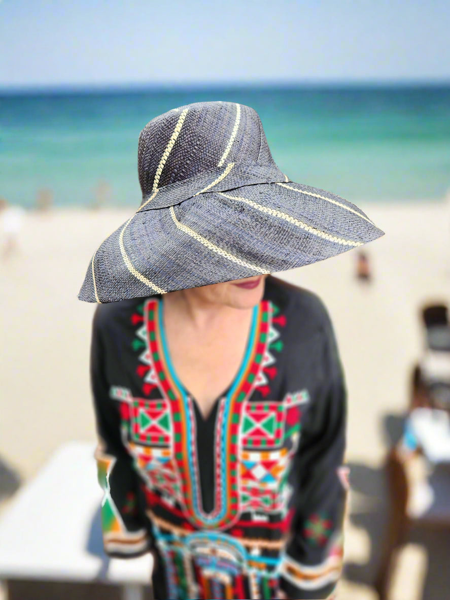Madagascar Sun Hat Black Pinstripe - 5 Inch Brim