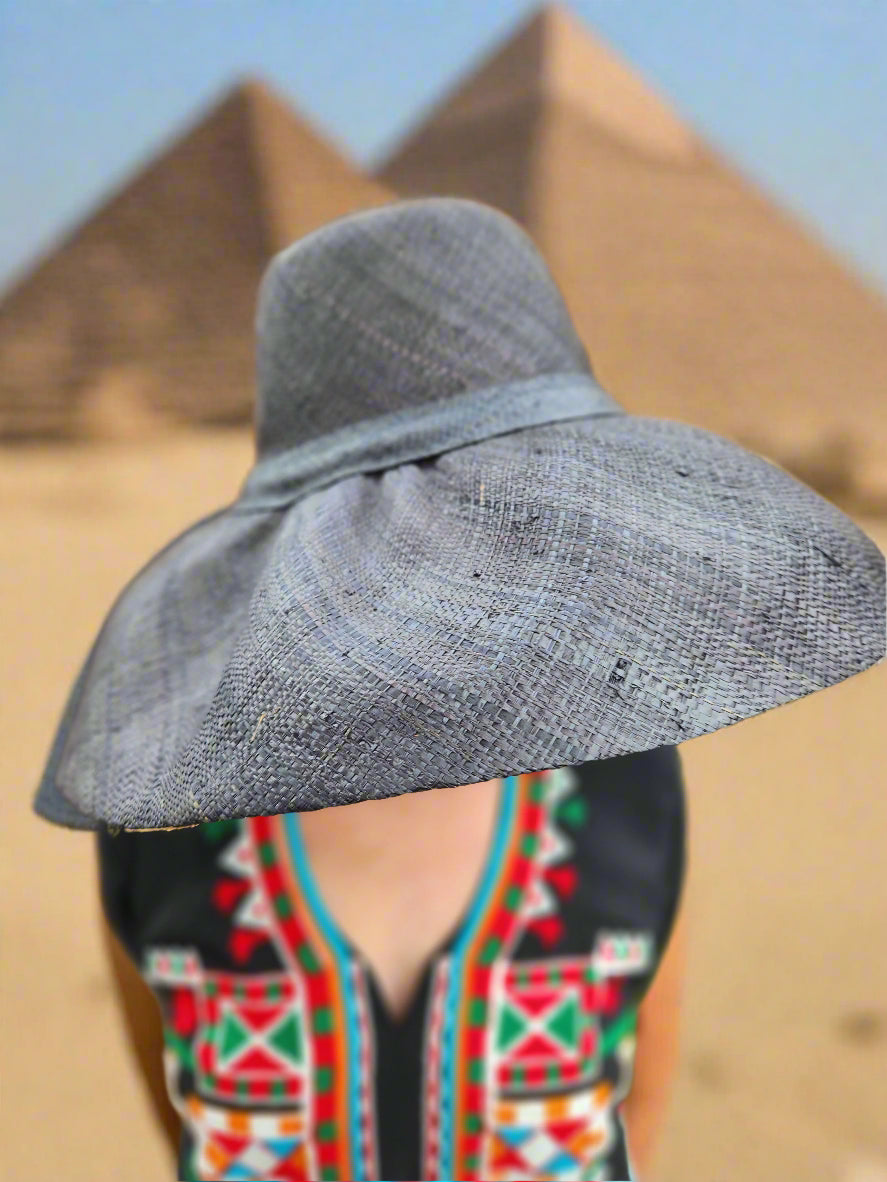 Madagascar Sun Hat Two Tone Black - 7 Inch Brim