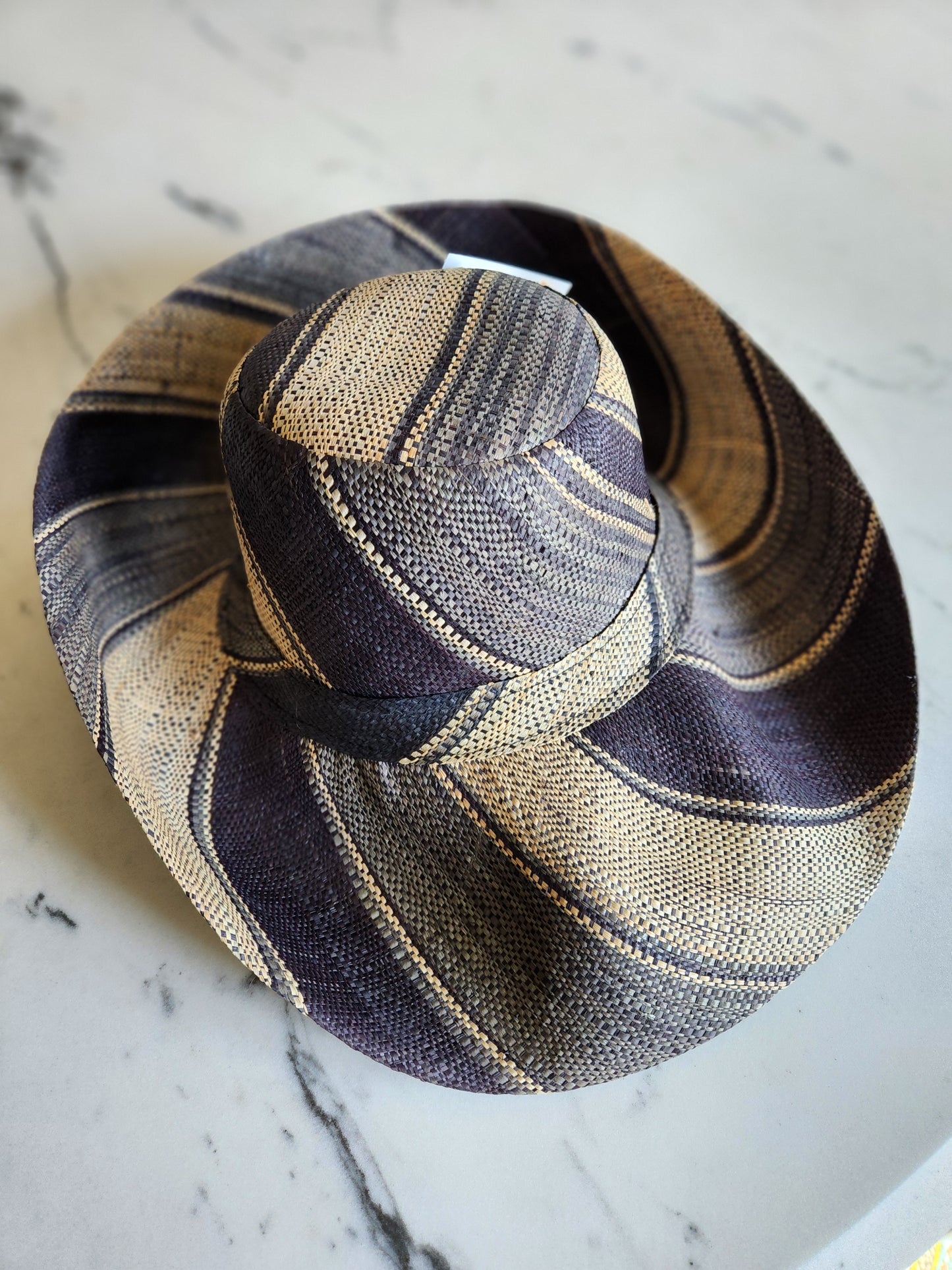 Madagascar Sun Hat Blue Multicolor Stripe Swirl - 7 Inch Brim