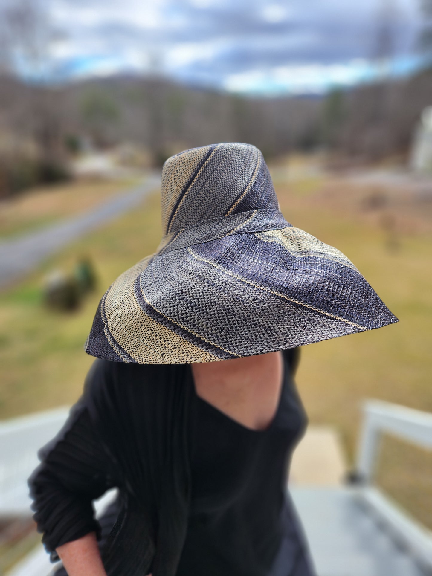Madagascar Sun Hat Blue Multicolor Stripe Swirl - 7 Inch Brim