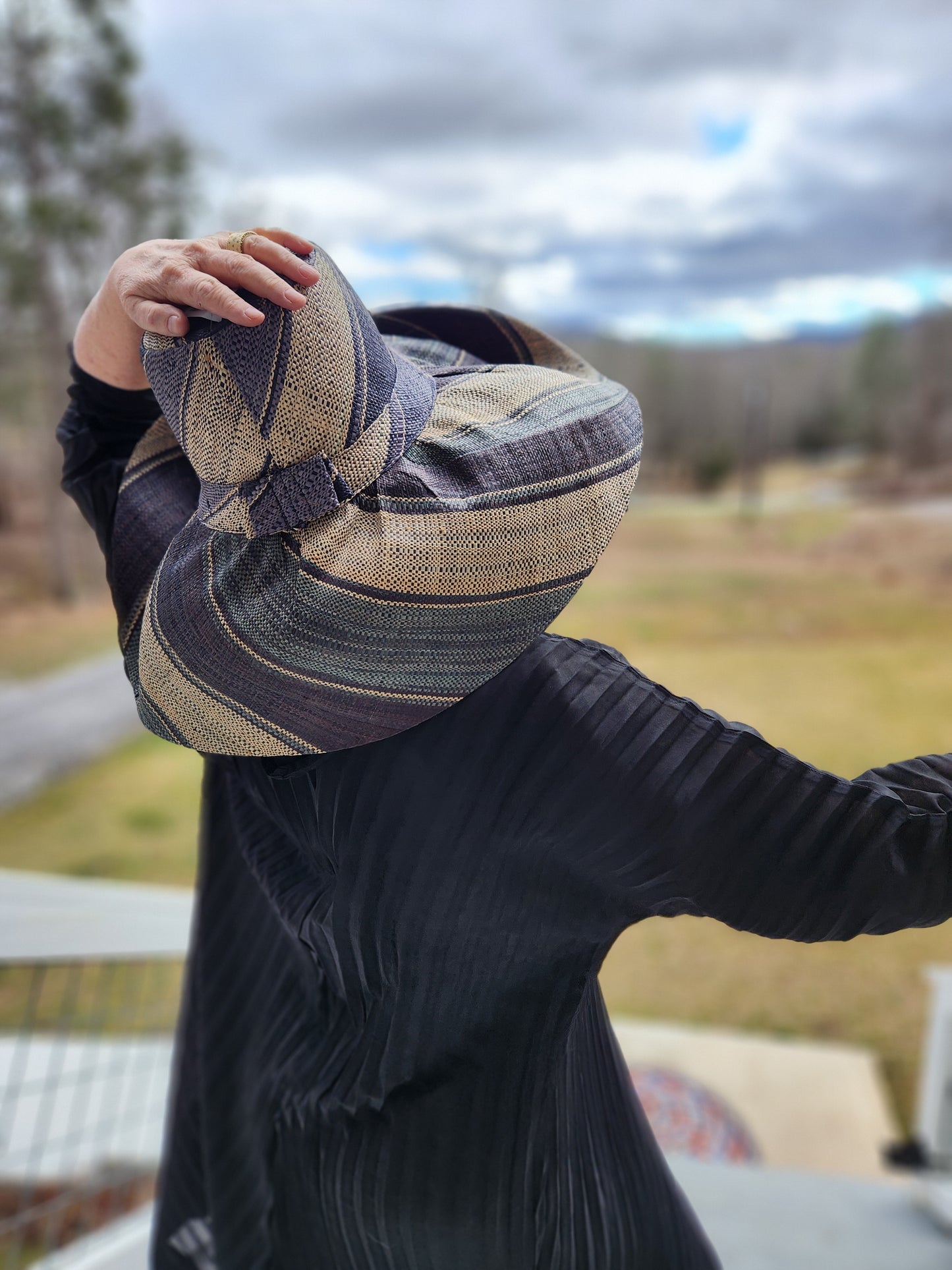 Madagascar Sun Hat Blue Multicolor Stripe Swirl - 7 Inch Brim