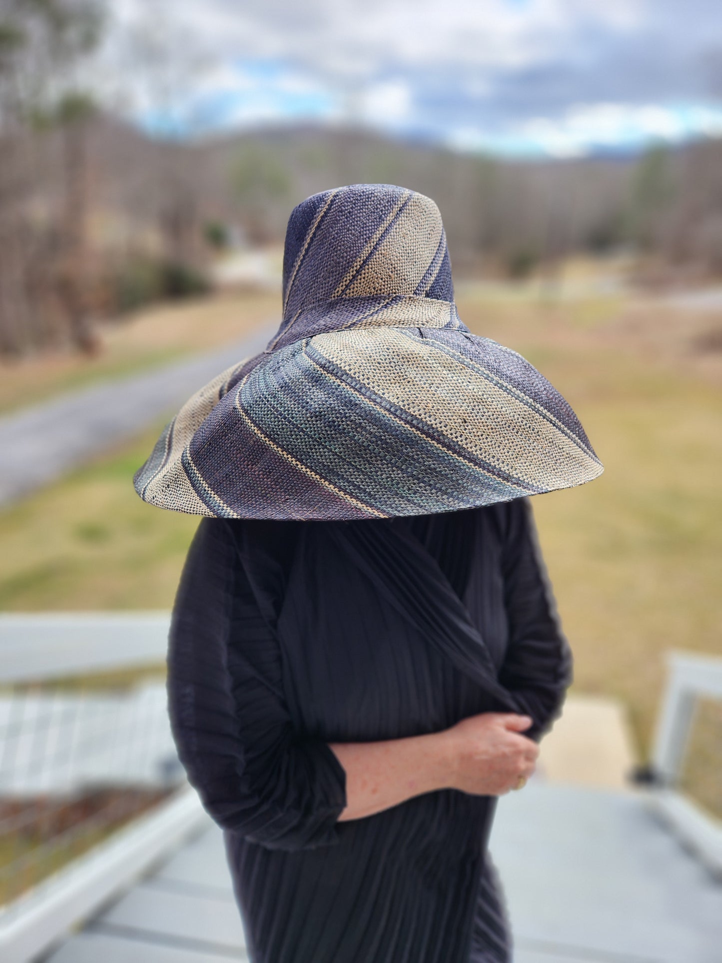 Madagascar Sun Hat Blue Multicolor Stripe Swirl - 7 Inch Brim