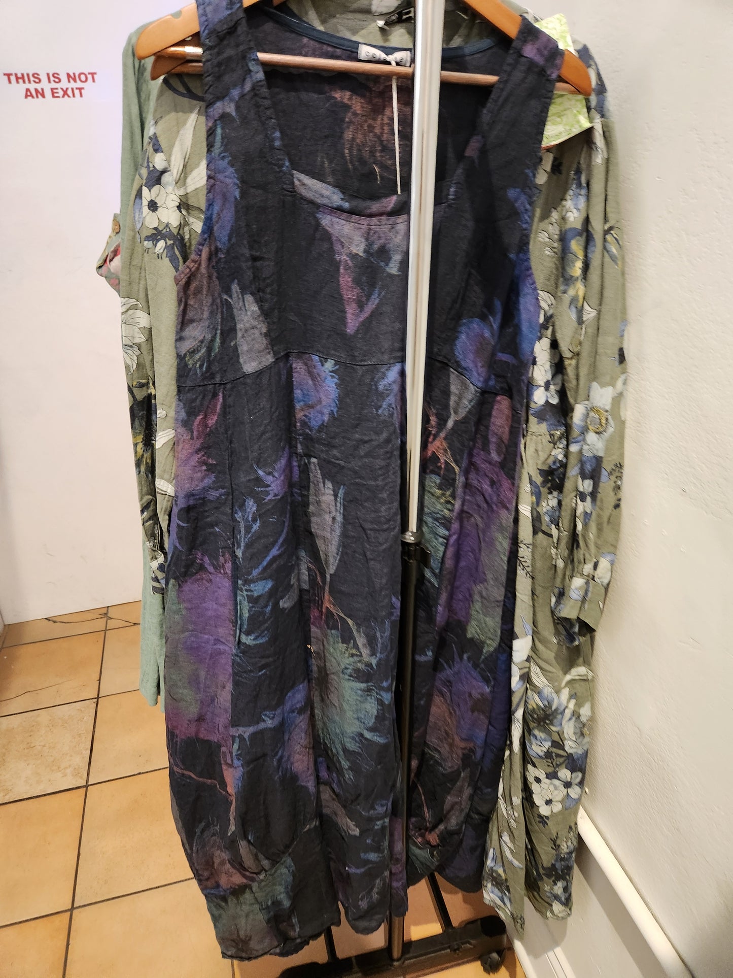 Italian Linen ballon in dark blue with floral print dress