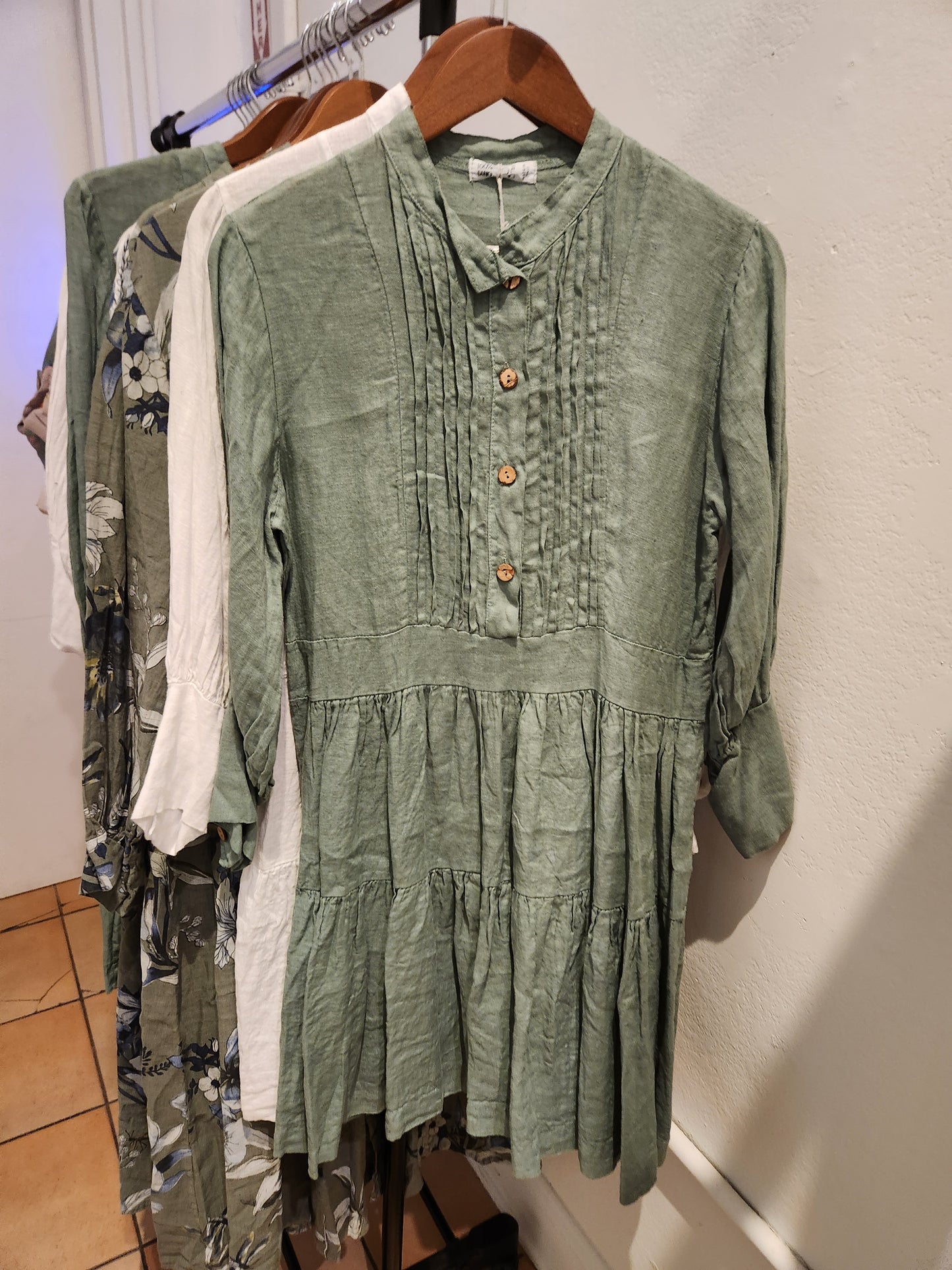 Italian Linen button and front pleaded short dress