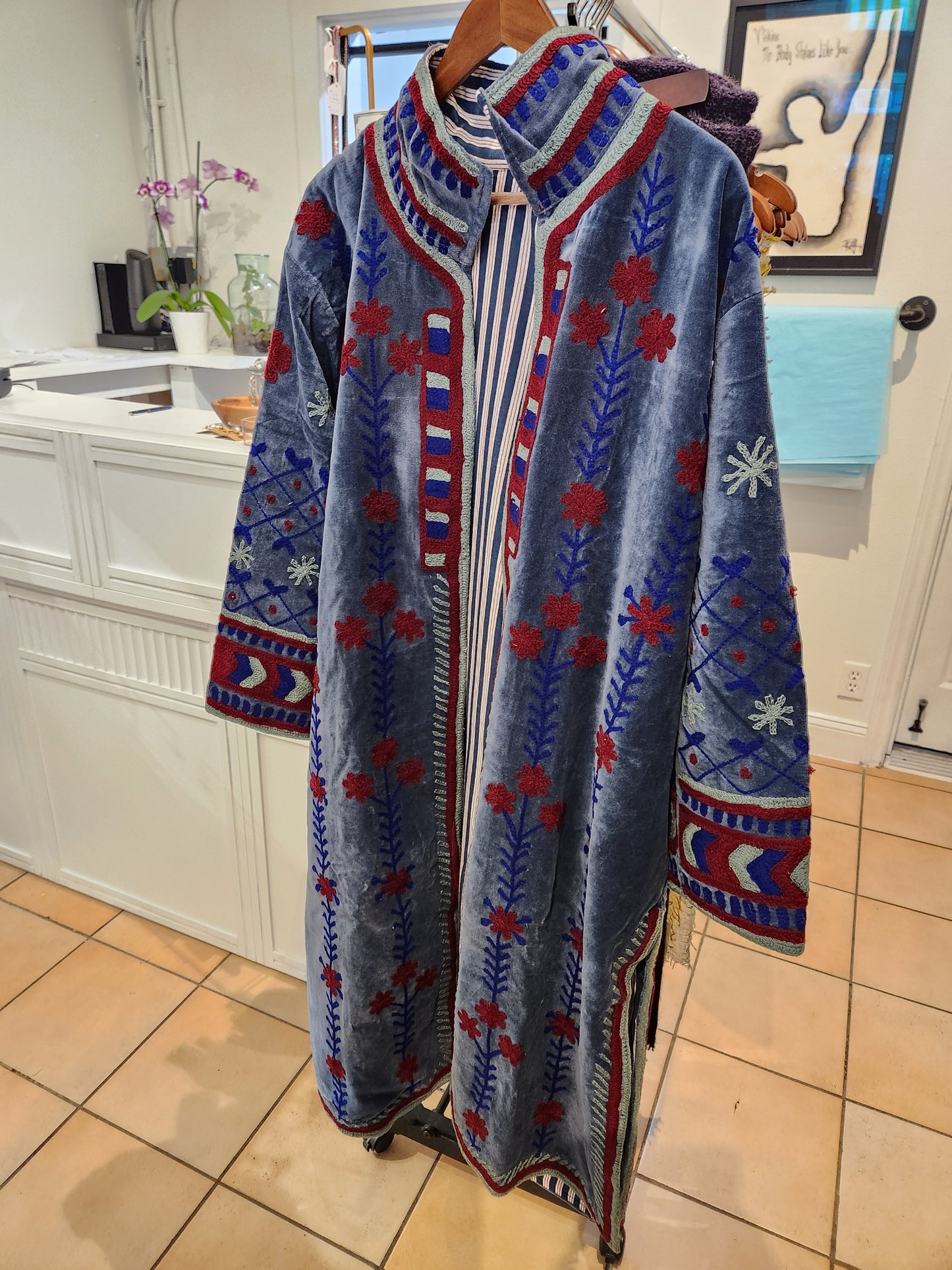 Long velvet suzani duster