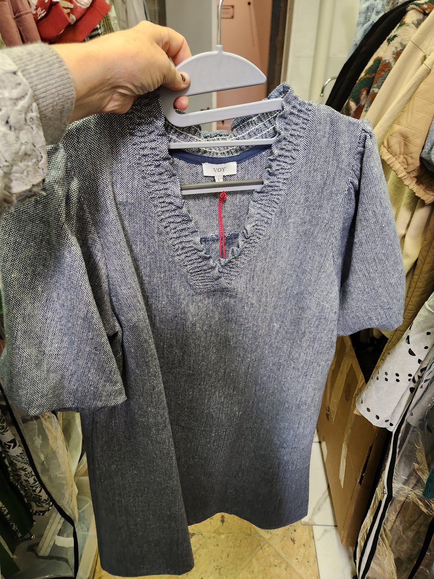 V-neck denin mini dress