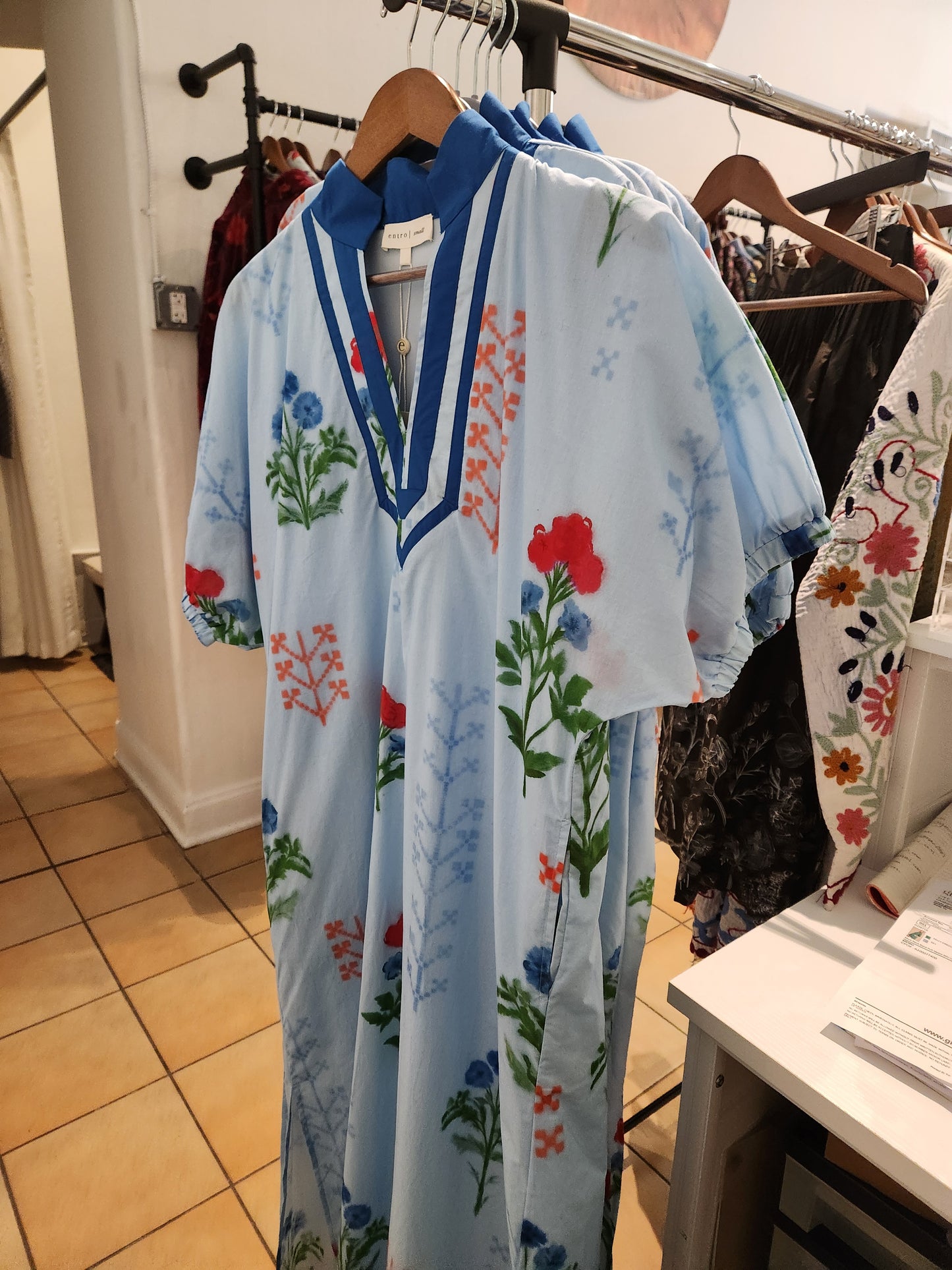 Blue floral tunic with bubble sleeves dress