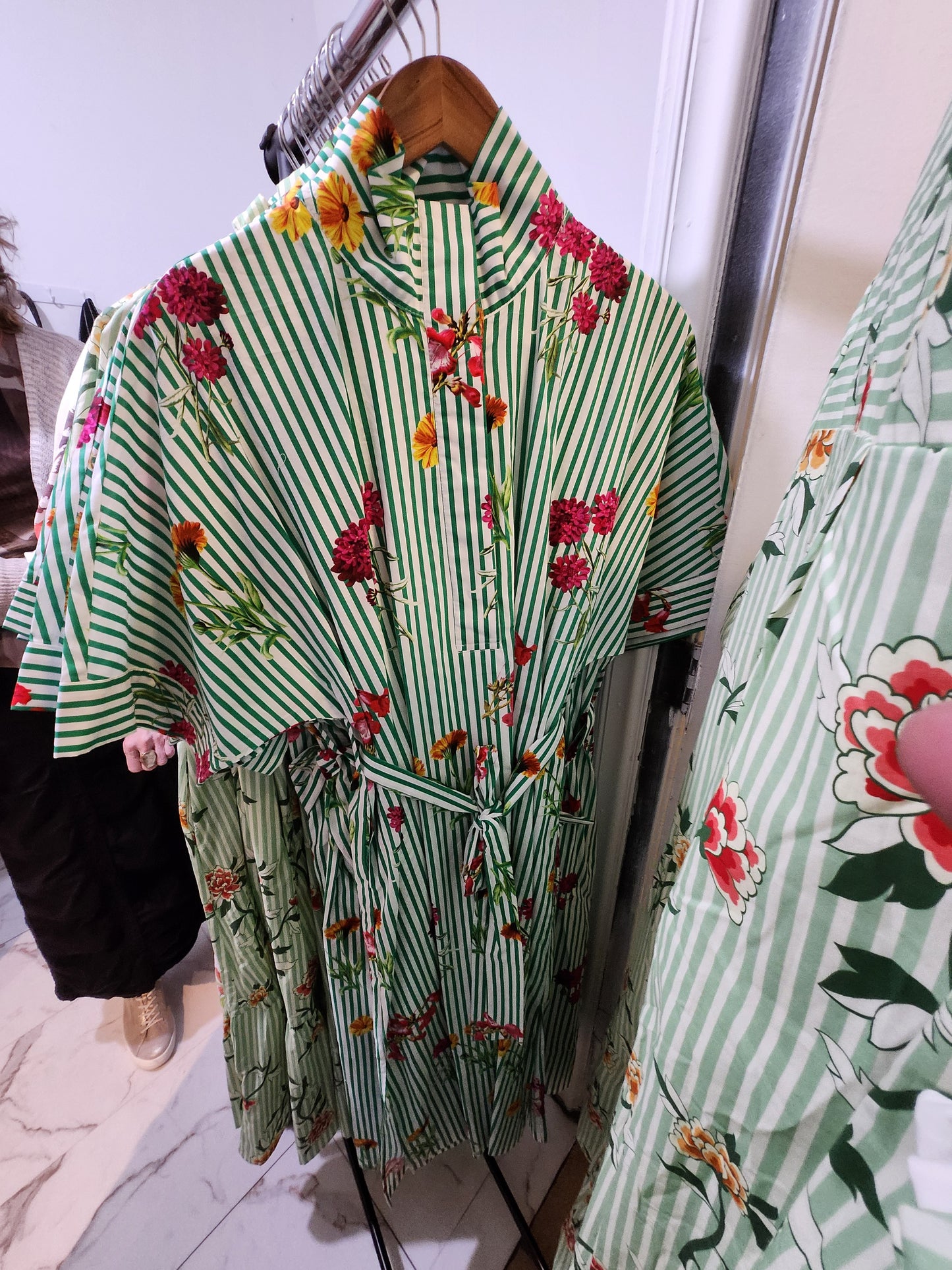 Entro green full body stripe dress with belt