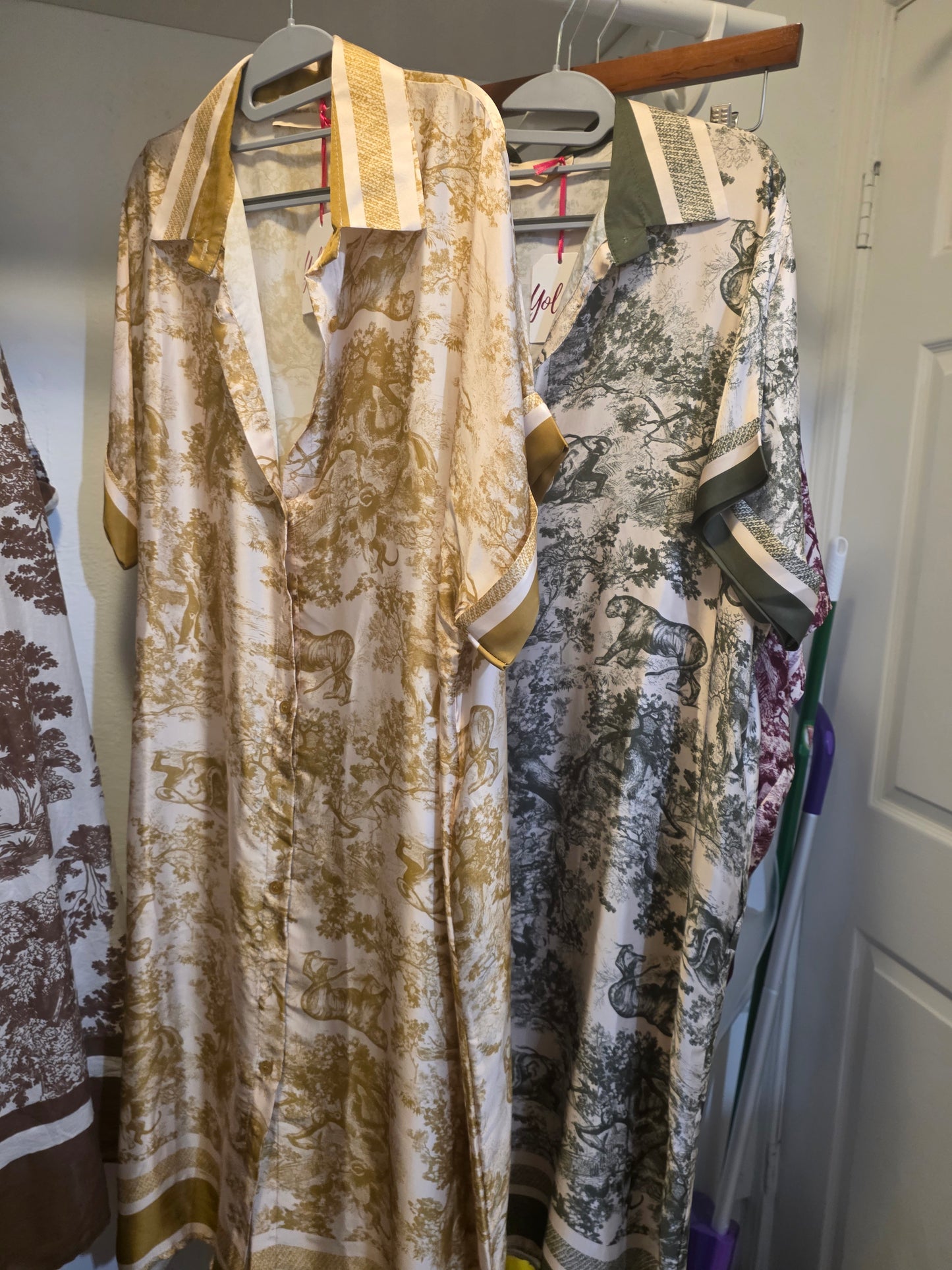 Italian Toile blend dress, green or gold