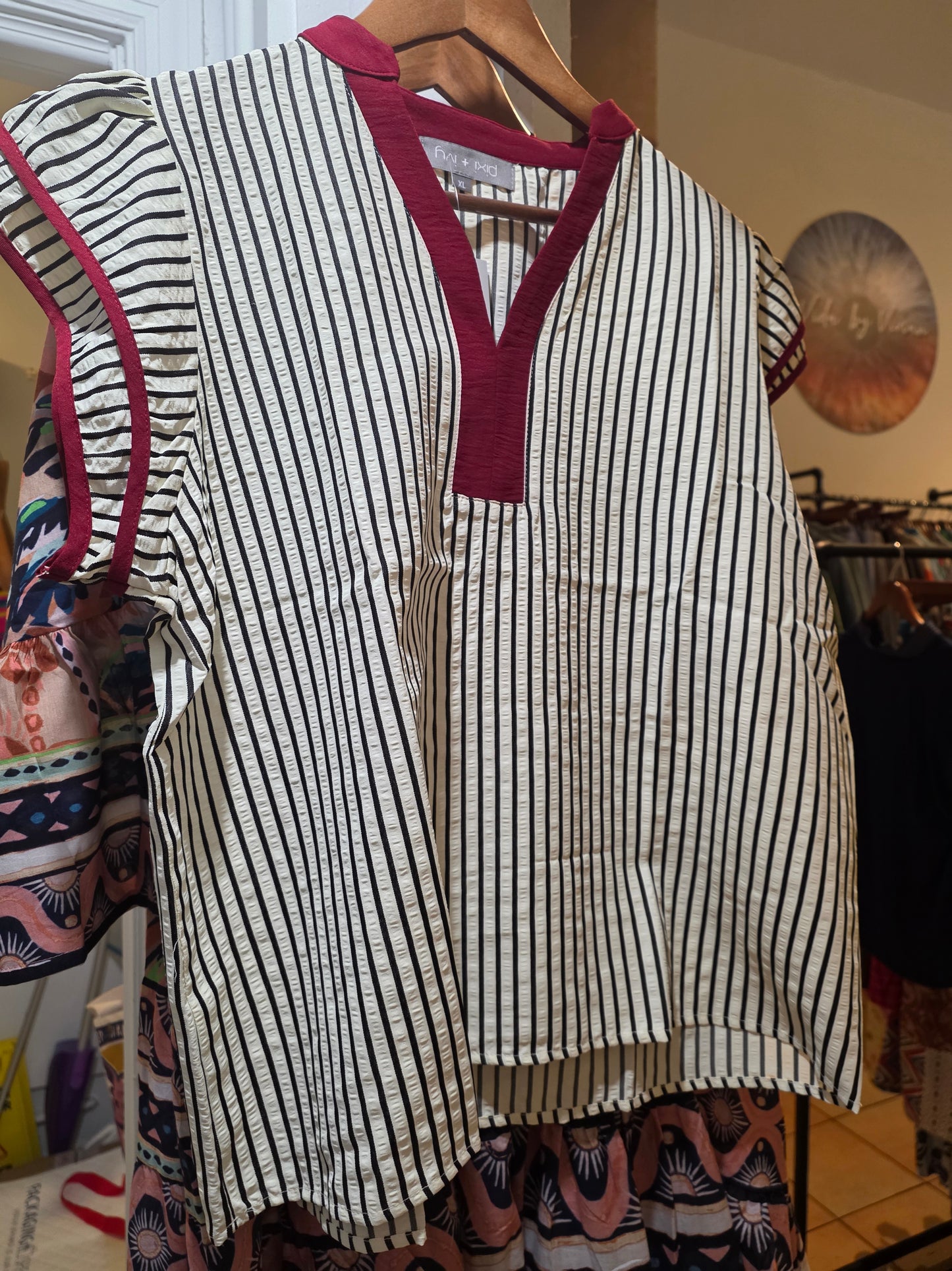 Burgandy with stripes blouse
