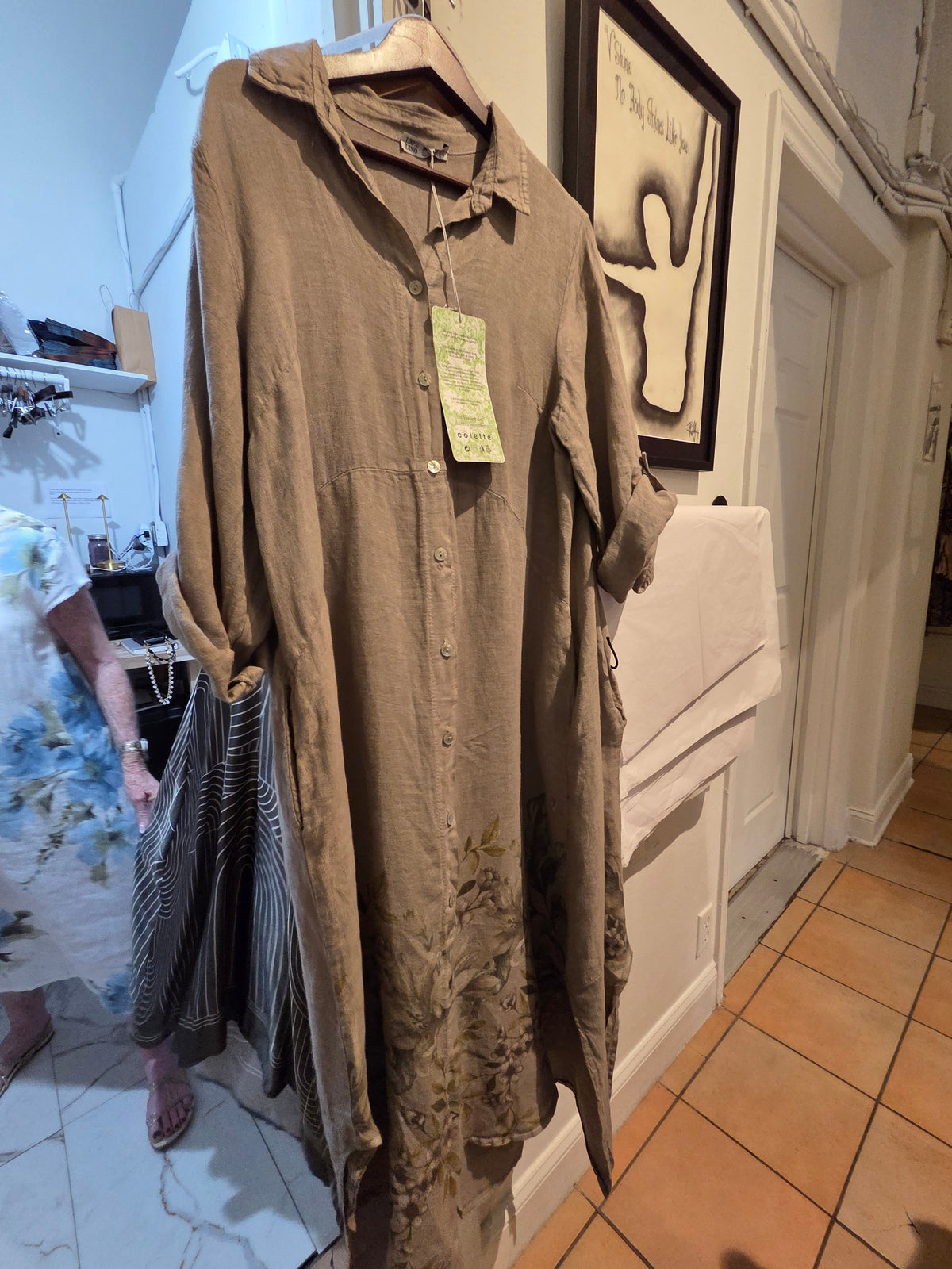 Brown linen floral