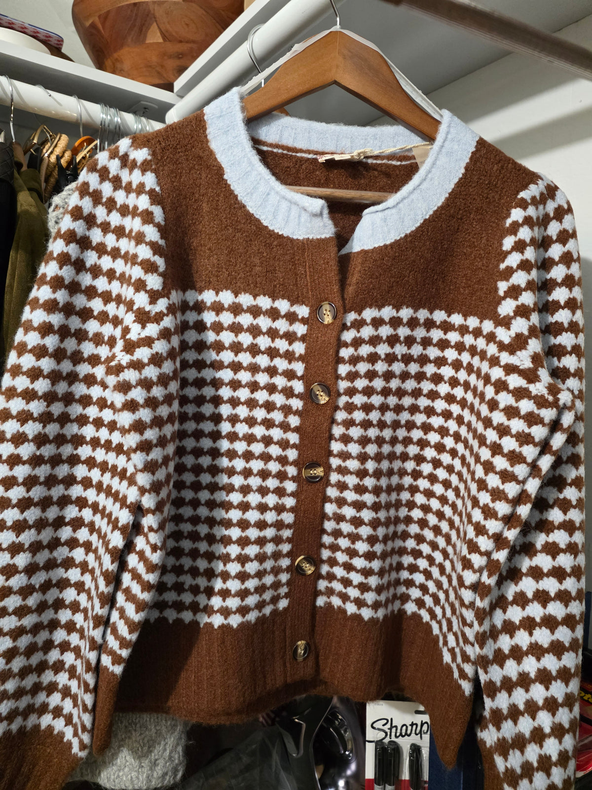 Blue and brown cardigan