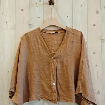 Italian Linen Short Elbow Sleeve Blouse