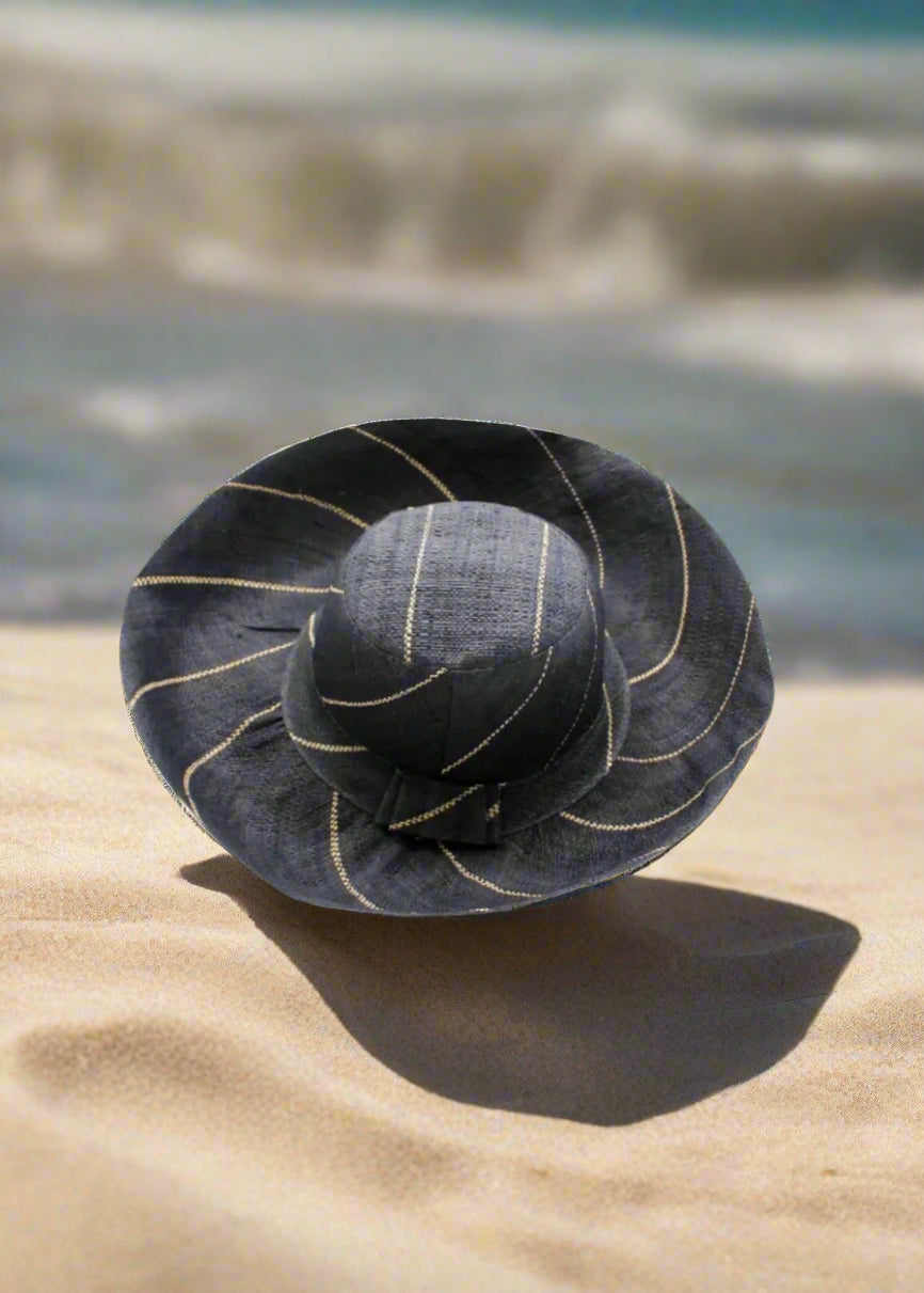 Madagascar Sun Hat Black Pinstripe - 5 Inch Brim