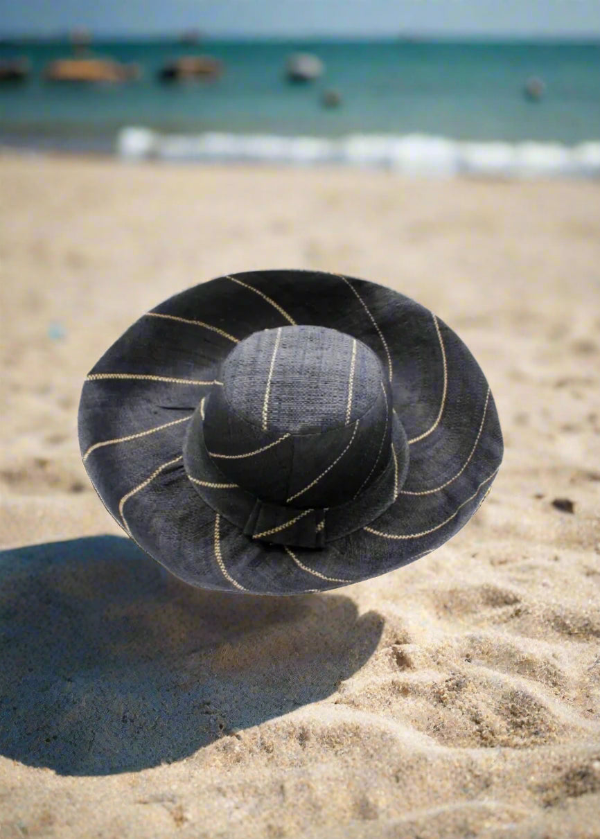 Madagascar Sun Hat Multicolor Black Pinstripes - 7 Inch Brim