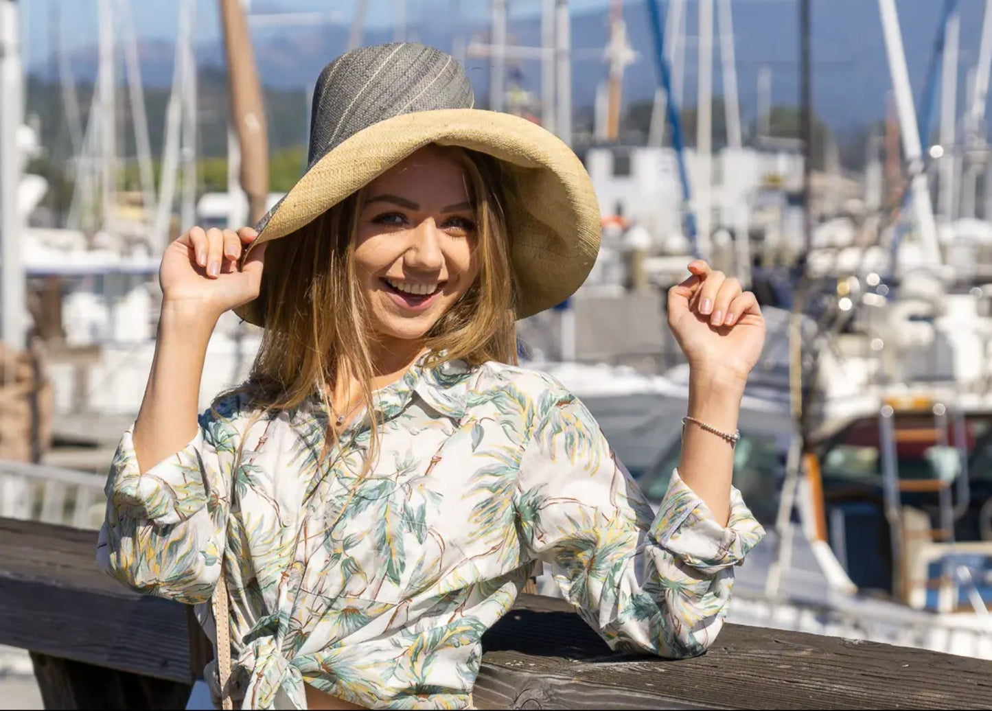 Madagascar Sun Hat Two Tone Grey Pinstripe - 5 Inch Brim