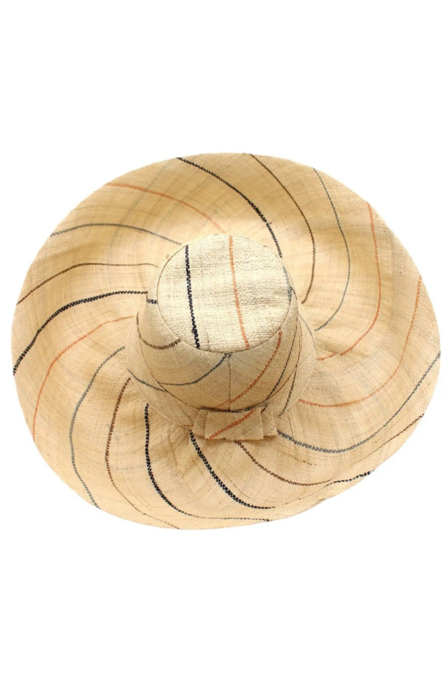 Madagascar Sun Hat Multicolor Nuetrals Pinstripes - 7 Inch Brim