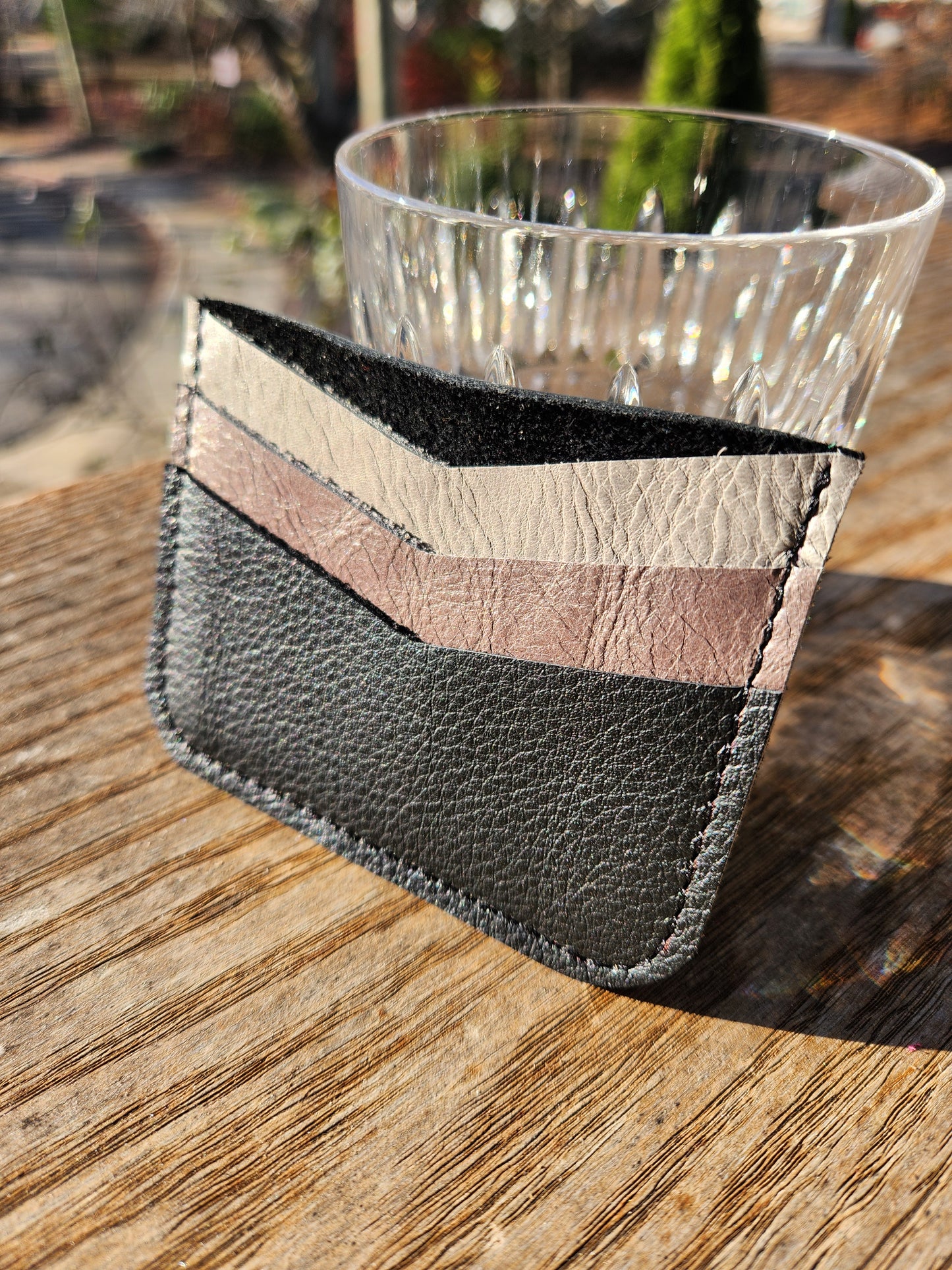 ASHEVILLE STRONG Upcycled Leather 3 Card Holder - Black/Tan