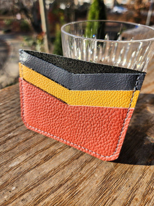 ASHEVILLE STRONG Upcycled Leather 3 Card Holder- Asheville Strong - Burnt Orange/Marigold/Black