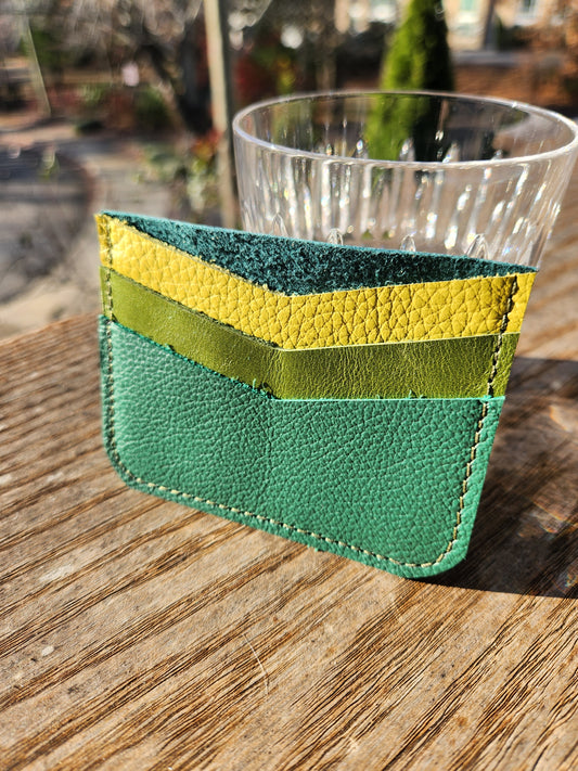 ASHEVILLE STRONG Upcycled Leather 3 Card Holder- Asheville Strong - Green/Yellow