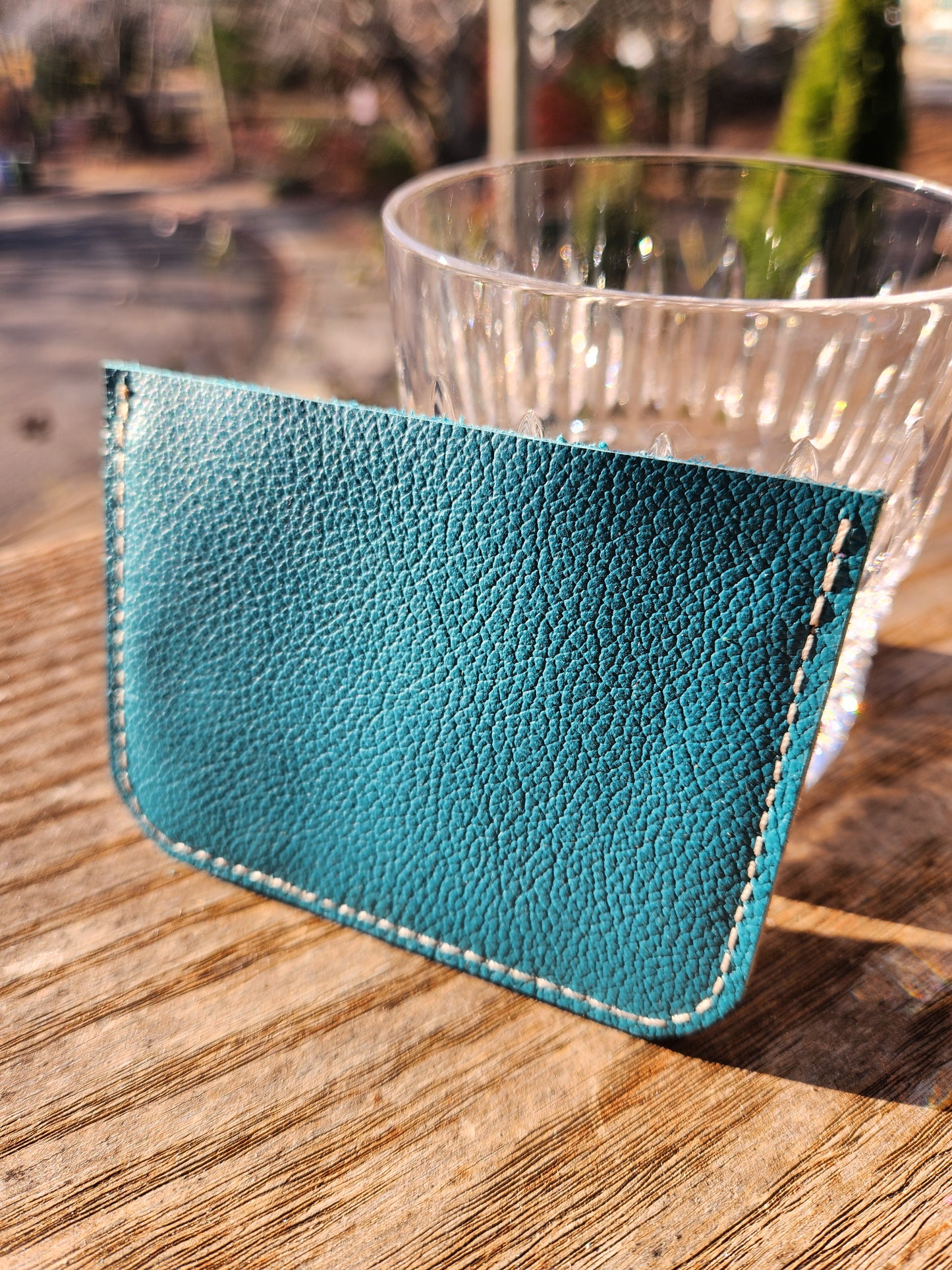 ASHEVILLE STRONG Upcycled Leather 3 Card Holder- Asheville Strong Collection Turquoise/Deep Blue (Copy)