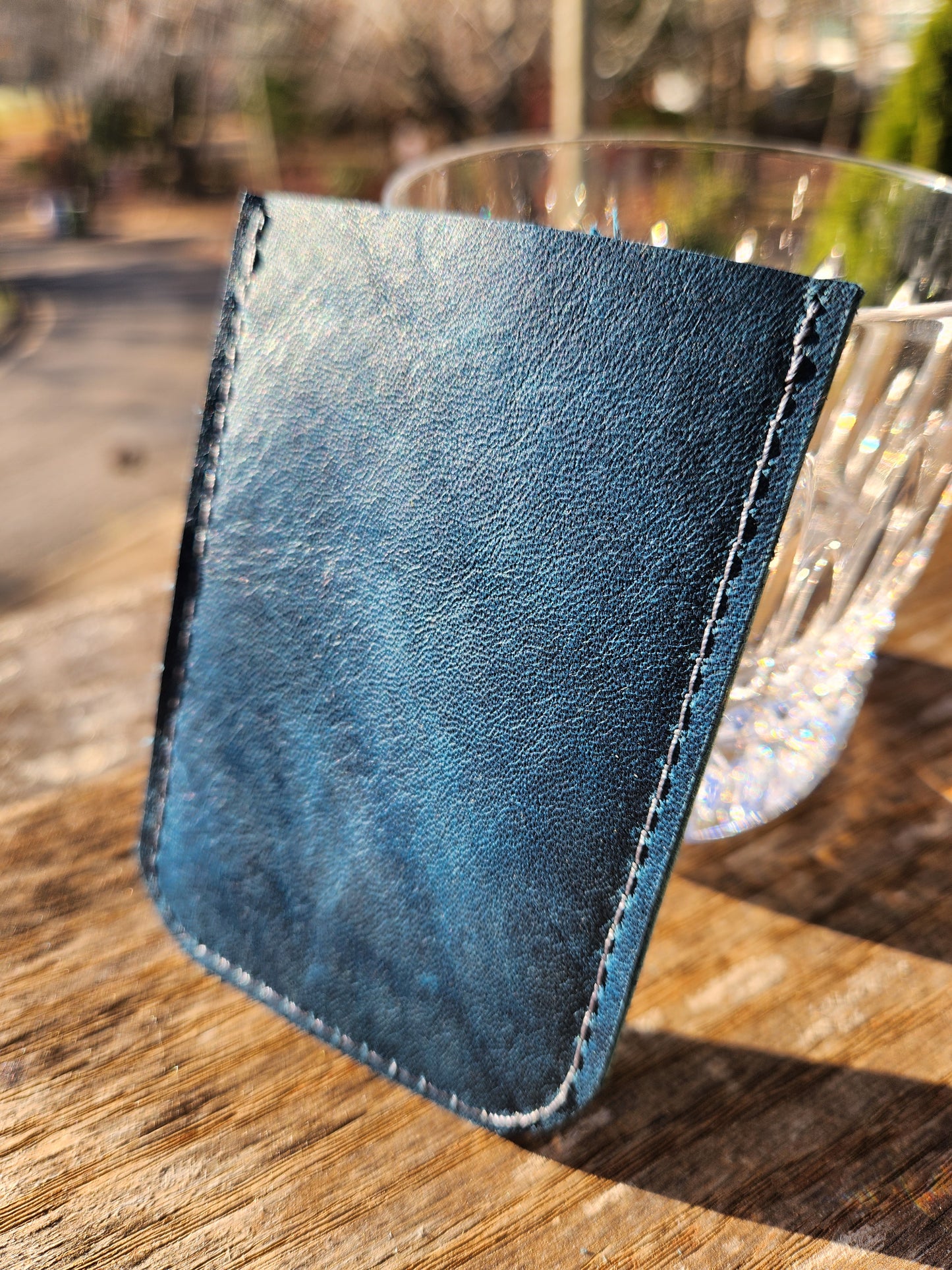 ASHEVILLE STRONG Upcycled Leather 2 Card Holder - Turquoise/Deep Blue