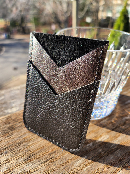 ASHEVILLE STRONG Upcycled Leather 2 Card Holder - Brown/Black