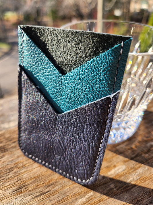 ASHEVILLE STRONG Upcycled Leather 2 Card Holder - Blue