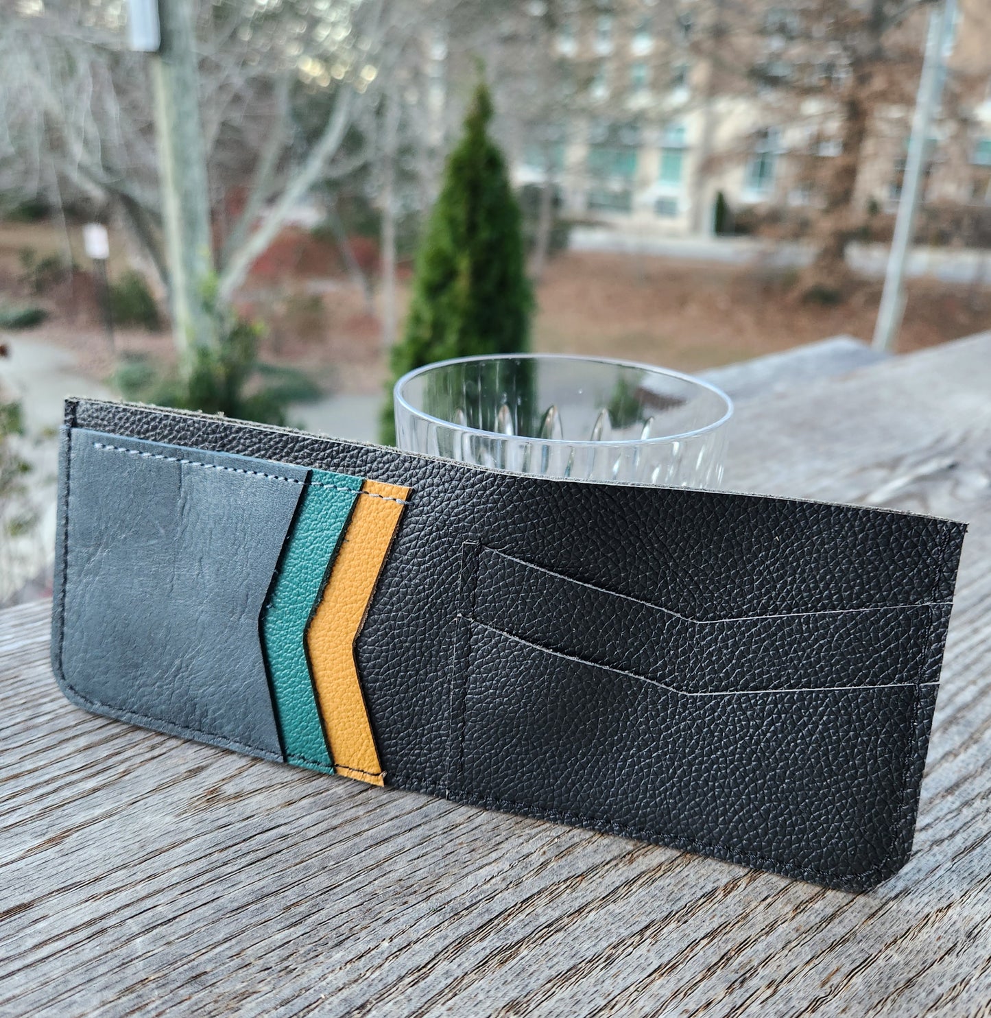 ASHEVILLE STRONG Collection - Upcycled Leather Bi-Fold Wallet Black  Exterior