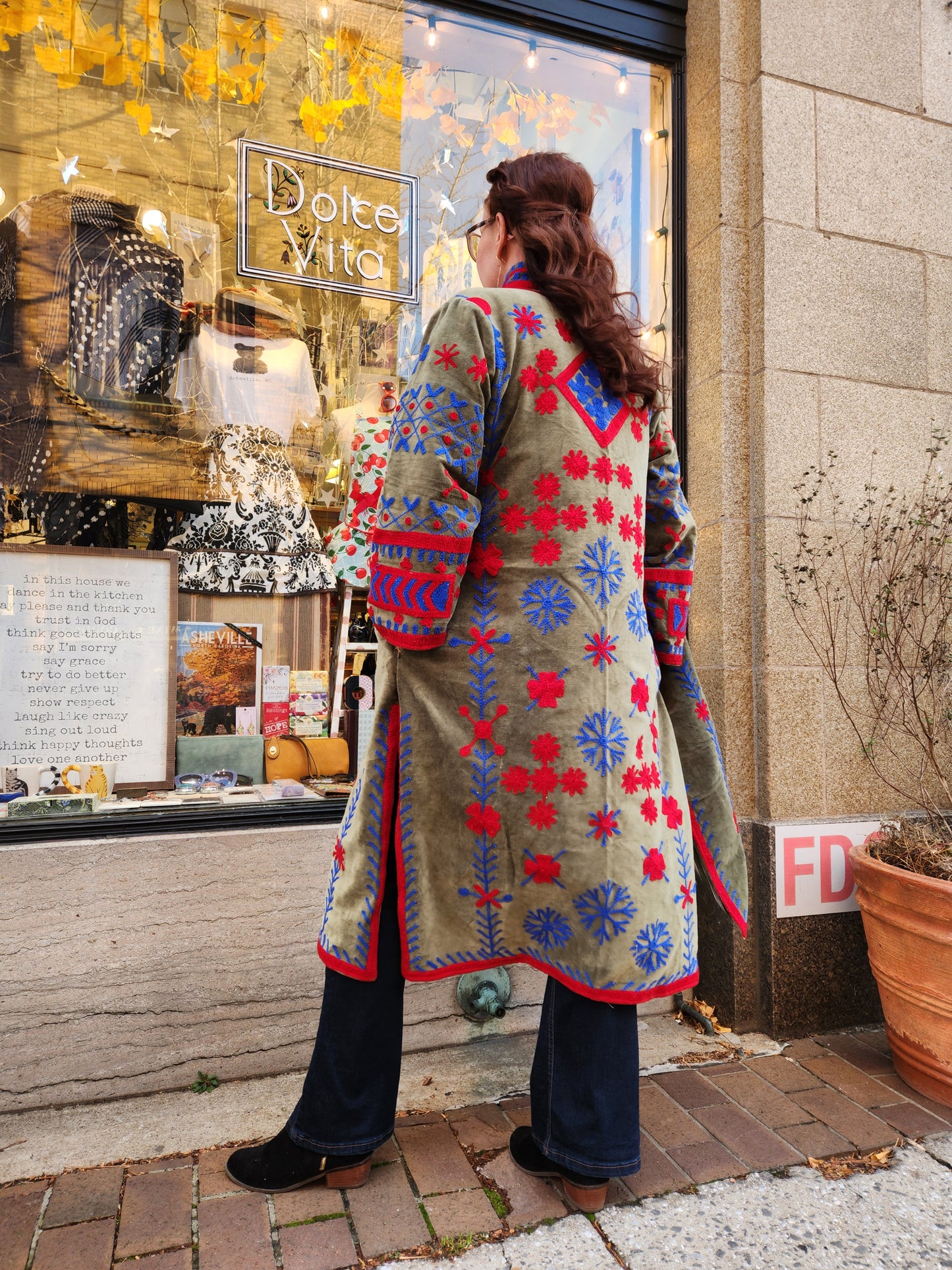 Handmade Embroidered Long Velvet Jacket