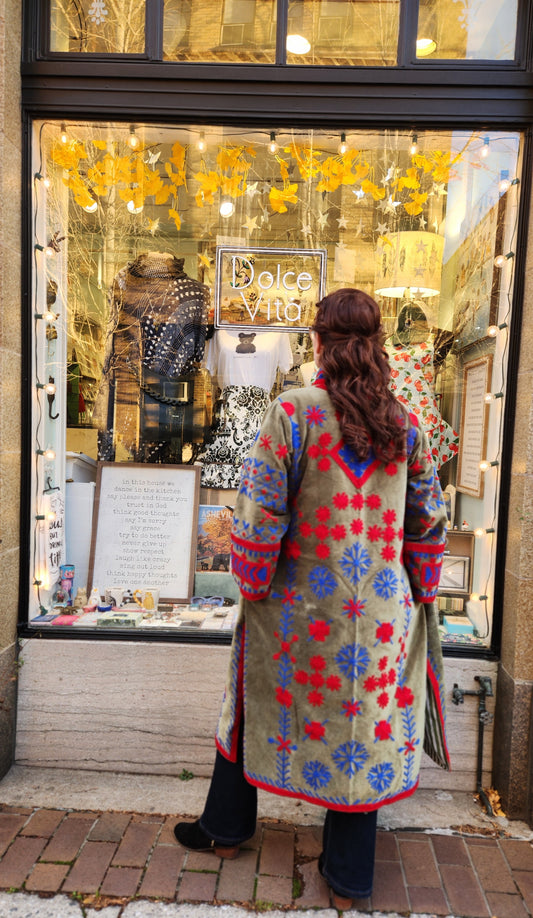 Handmade Embroidered Long Velvet Jacket