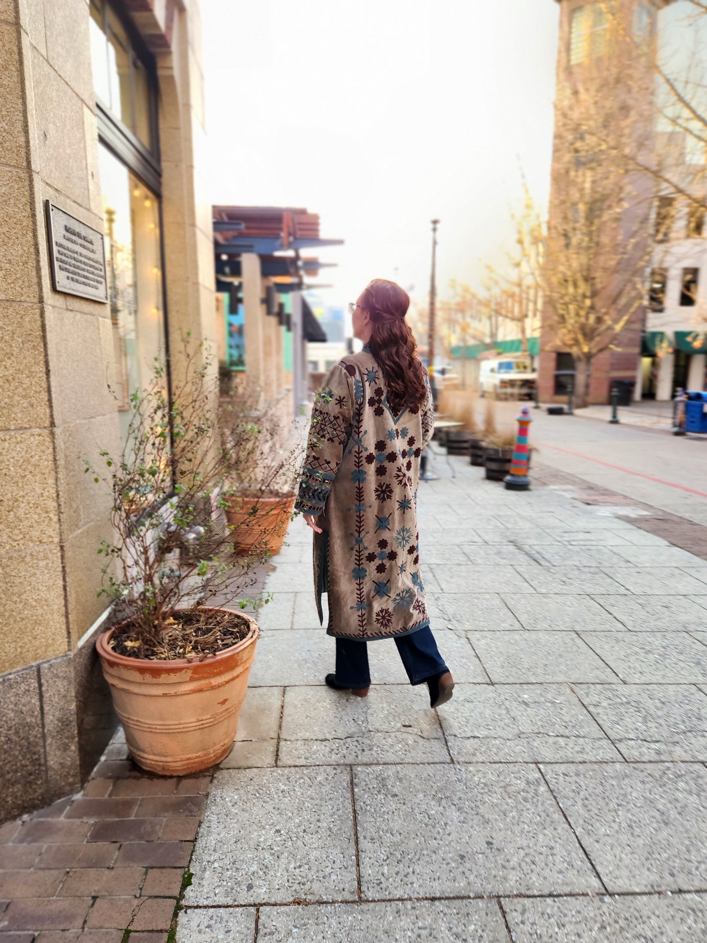 Handmade Embroidered Long Velvet Jacket