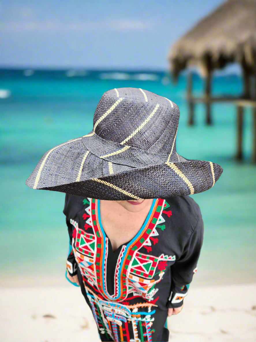 Madagascar Sun Hat Black Pinstripe - 5 Inch Brim