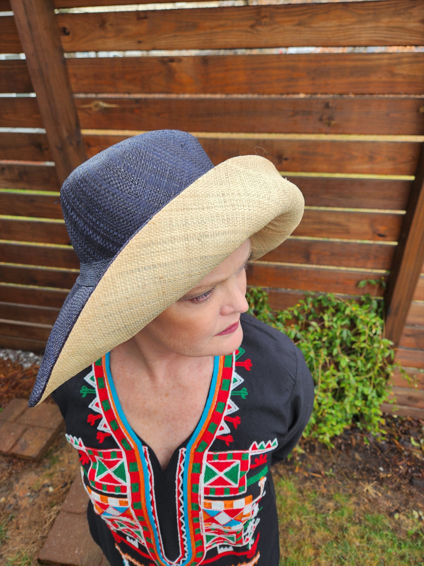Madagascar Sun Hat Two Tone Black - 5 Inch Brim
