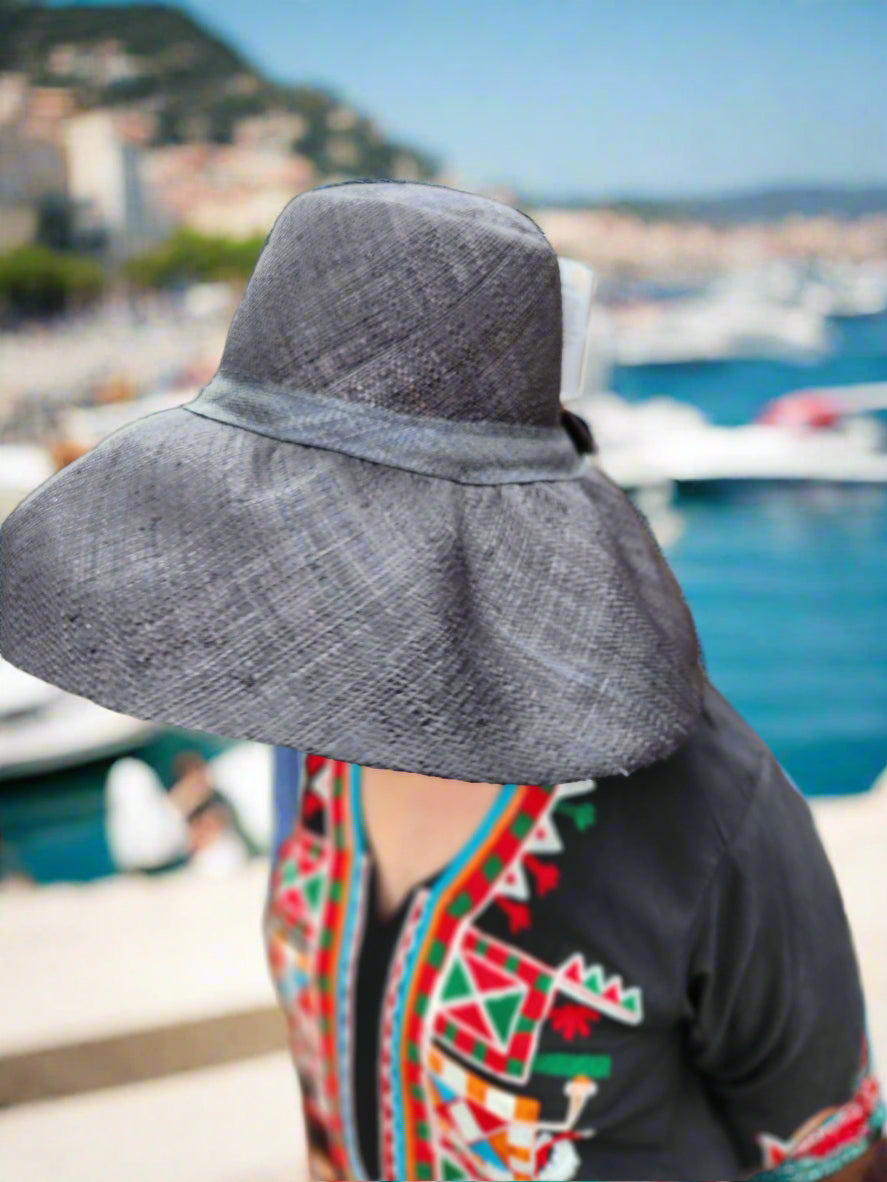 Madagascar Sun Hat Two Tone Black - 7 Inch Brim